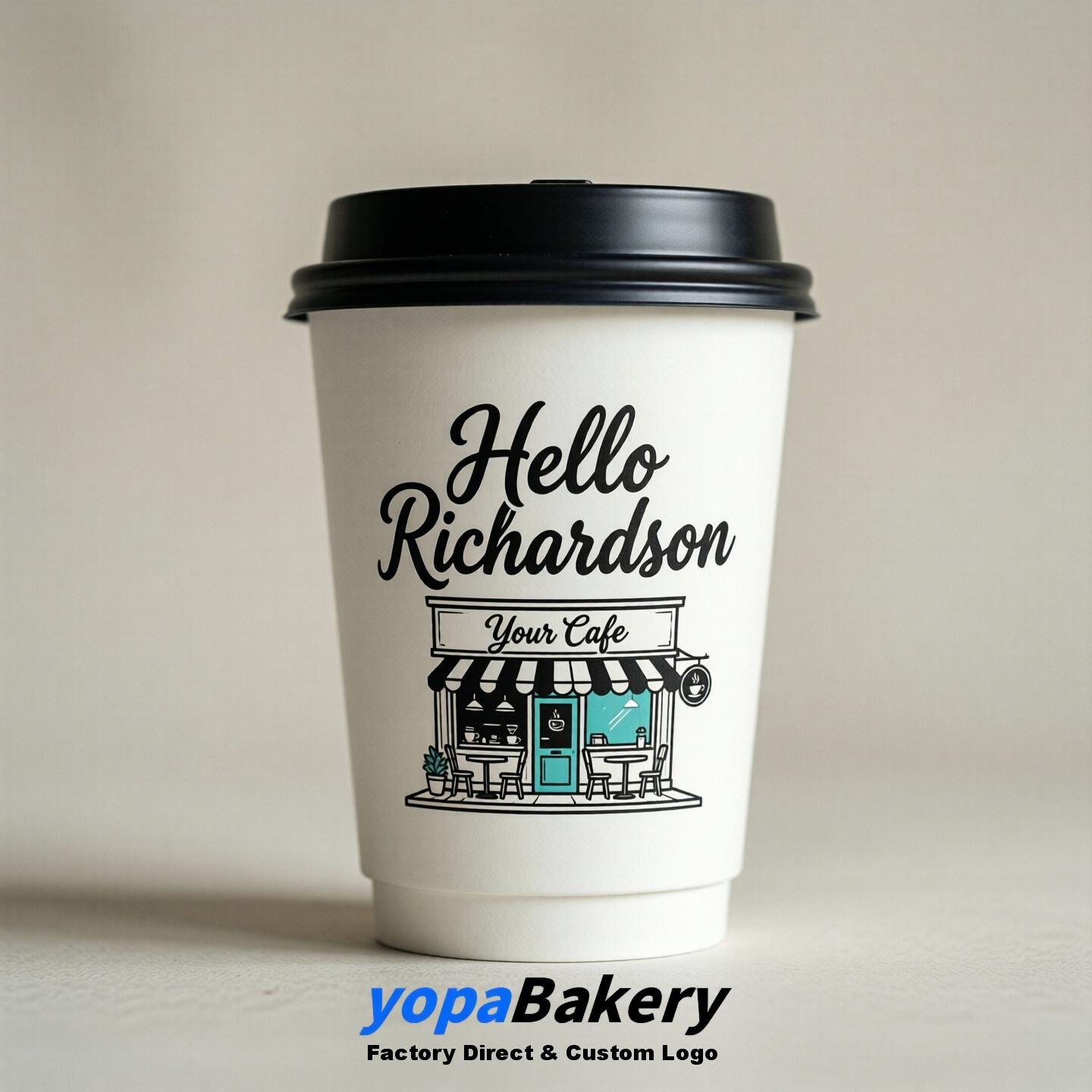 'Welcome to Richardson' Paper Coffee Cups | Richardson Cafe Packaging Design Firm