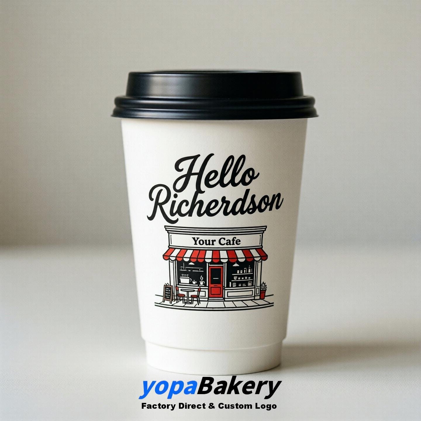'Welcome to Richardson' Paper Coffee Cups | Richardson Cafe Packaging Design Firm