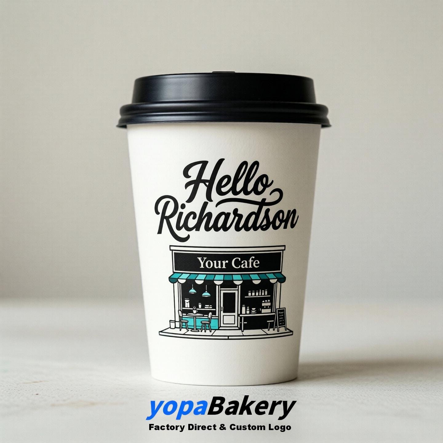 'Welcome to Richardson' Paper Coffee Cups | Richardson Cafe Packaging Design Firm