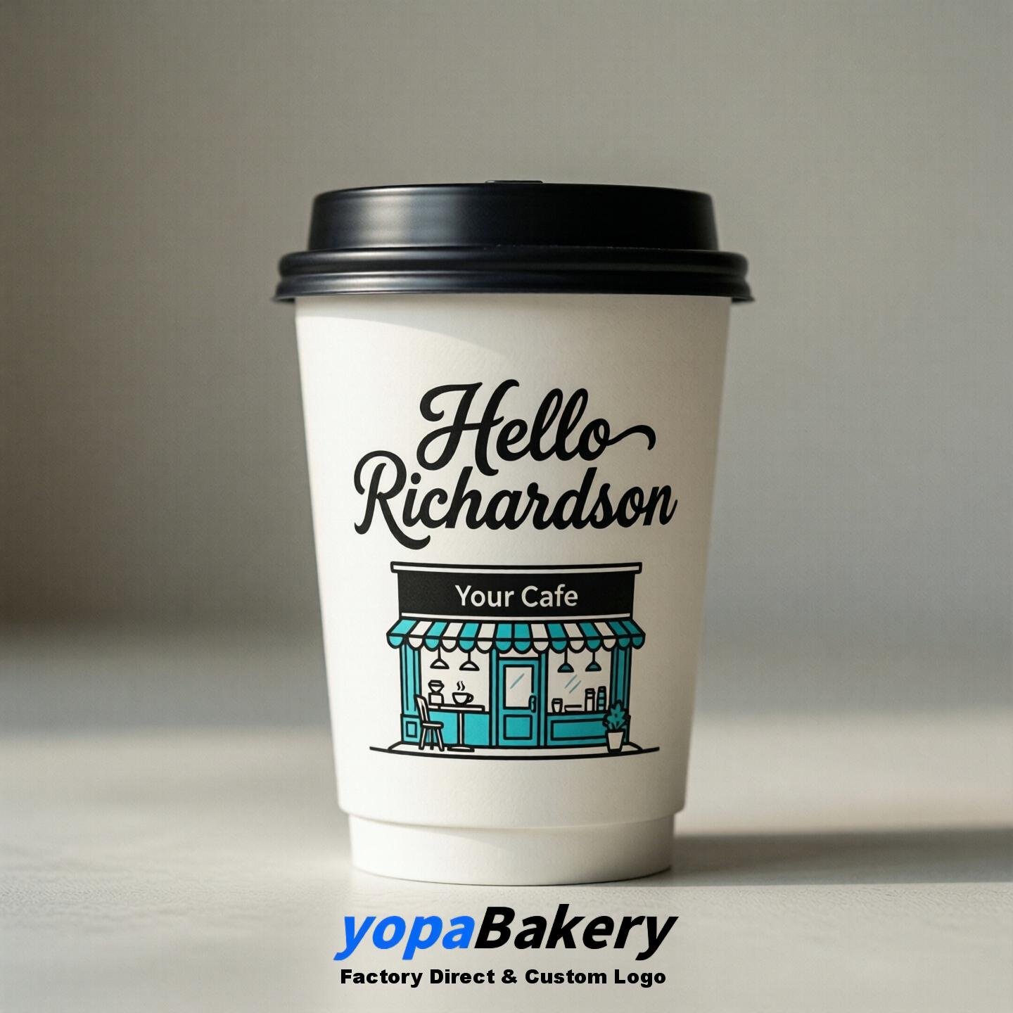 'Welcome to Richardson' Paper Coffee Cups | Richardson Cafe Packaging Design Firm