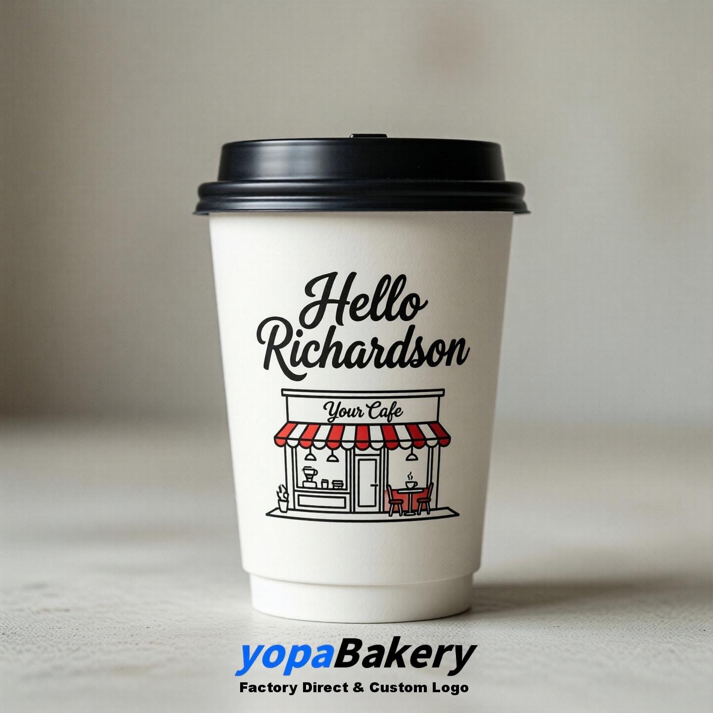 'Welcome to Richardson' Paper Coffee Cups | Richardson Cafe Packaging Design Firm