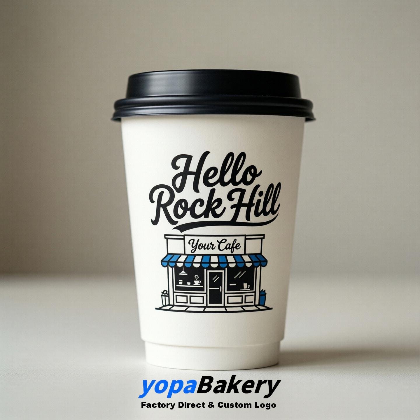 'Hello Rock Hill' Paper Coffee Cups | Rock Hill Cafe Packaging Design Agency