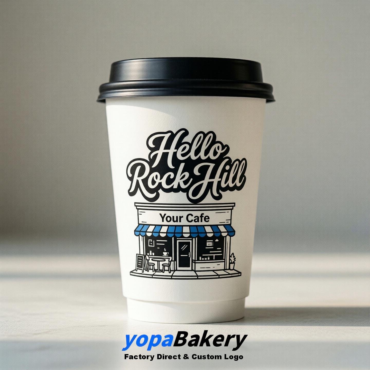 'Hello Rock Hill' Paper Coffee Cups | Rock Hill Cafe Packaging Design Agency