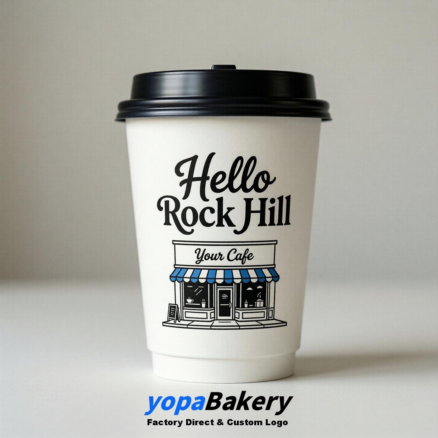 'Hello Rock Hill' Paper Coffee Cups | Rock Hill Cafe Packaging Design Agency
