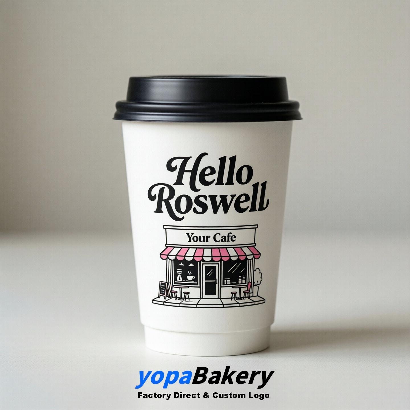 'Hello Roswell' Paper Coffee Cups | Roswell Cafe Packaging Design Agency
