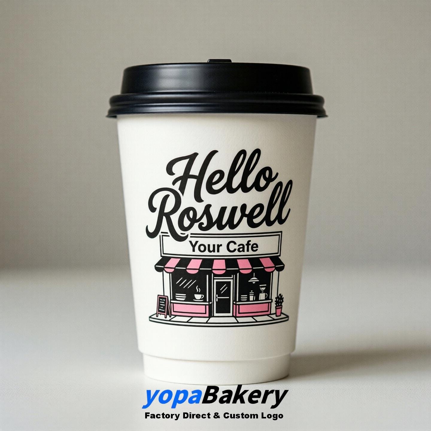 'Hello Roswell' Paper Coffee Cups | Roswell Cafe Packaging Design Agency
