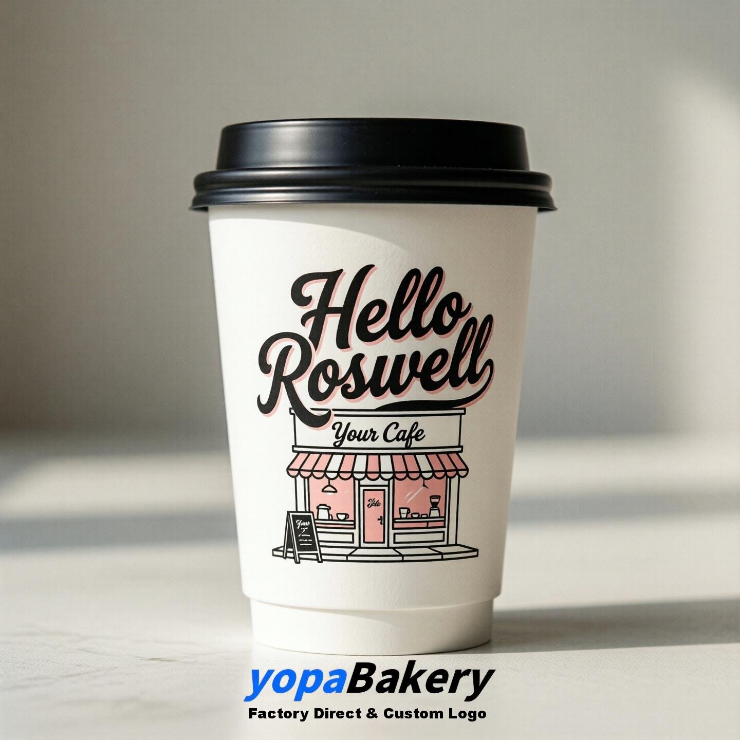 'Hello Roswell' Paper Coffee Cups | Roswell Cafe Packaging Design Agency