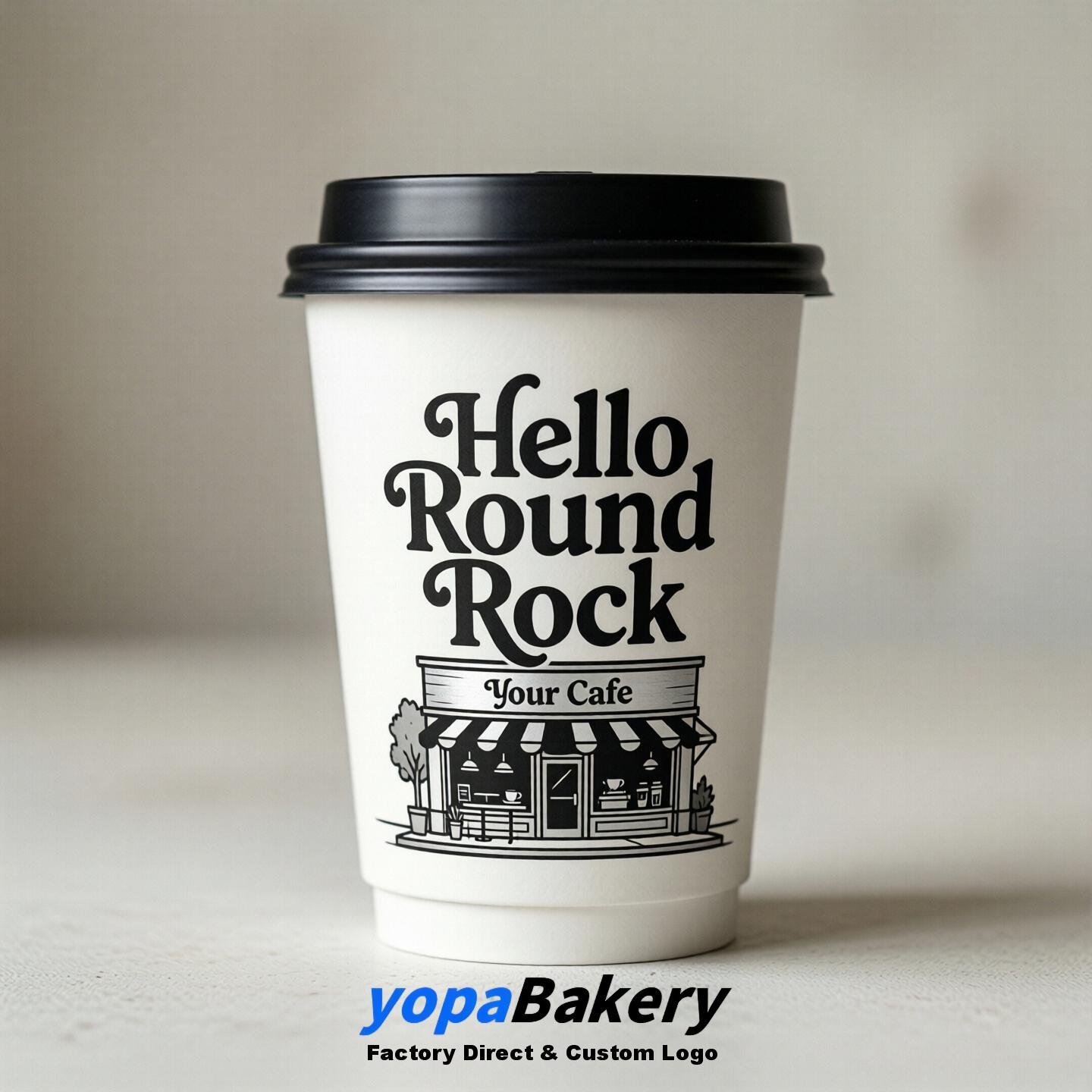 'Welcome to Round Rock' Paper Coffee Cups | Round Rock Cafe Packaging Design Firm