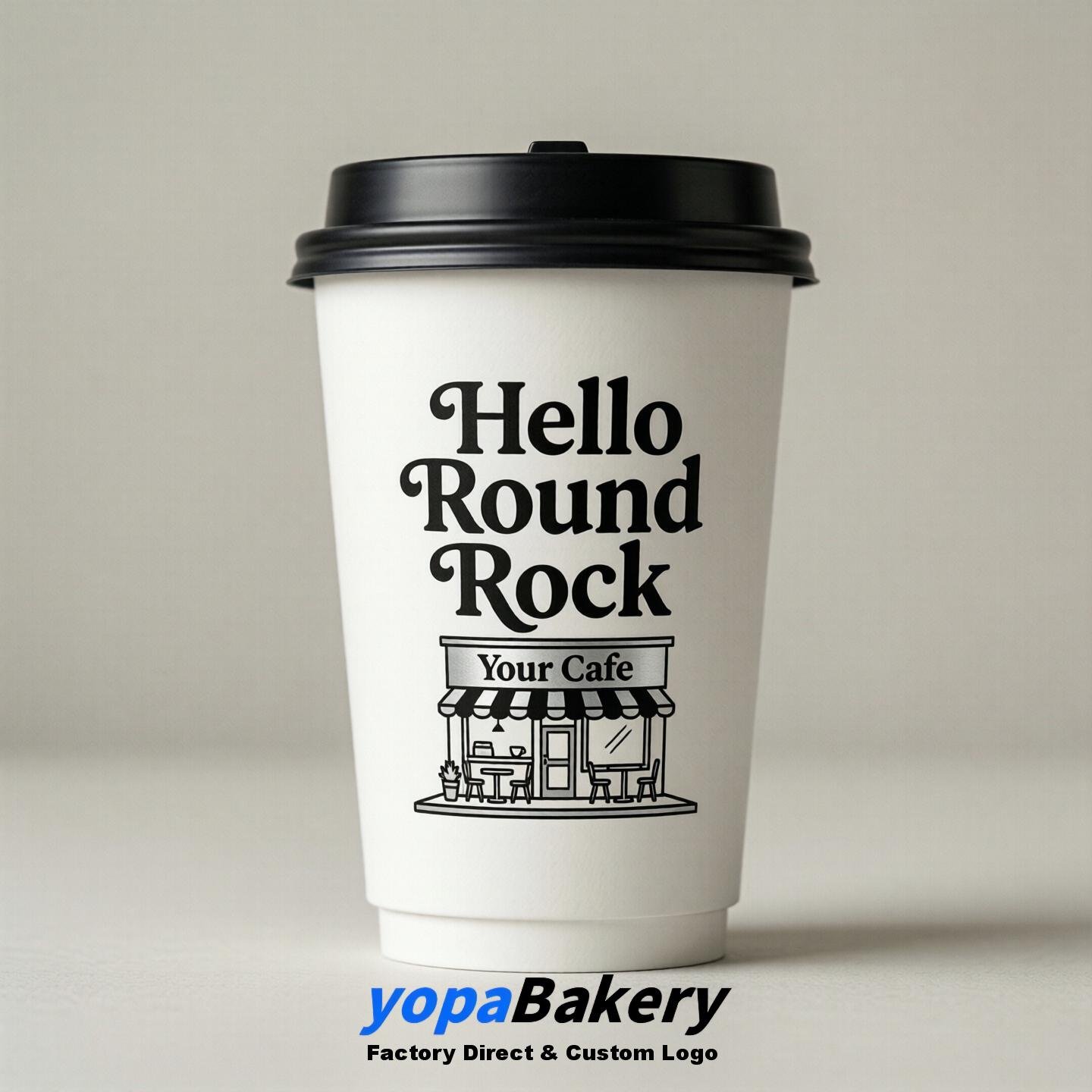 'Welcome to Round Rock' Paper Coffee Cups | Round Rock Cafe Packaging Design Firm