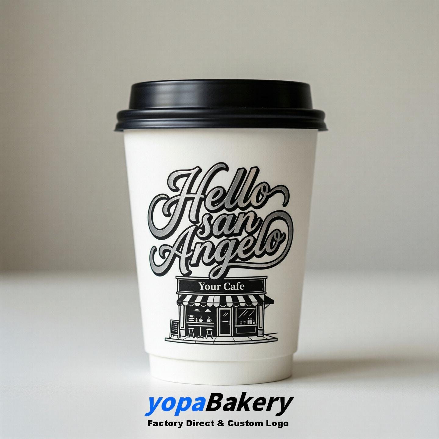 'Welcome to San Angelo' Paper Coffee Cups | San Angelo Cafe Packaging Design Firm