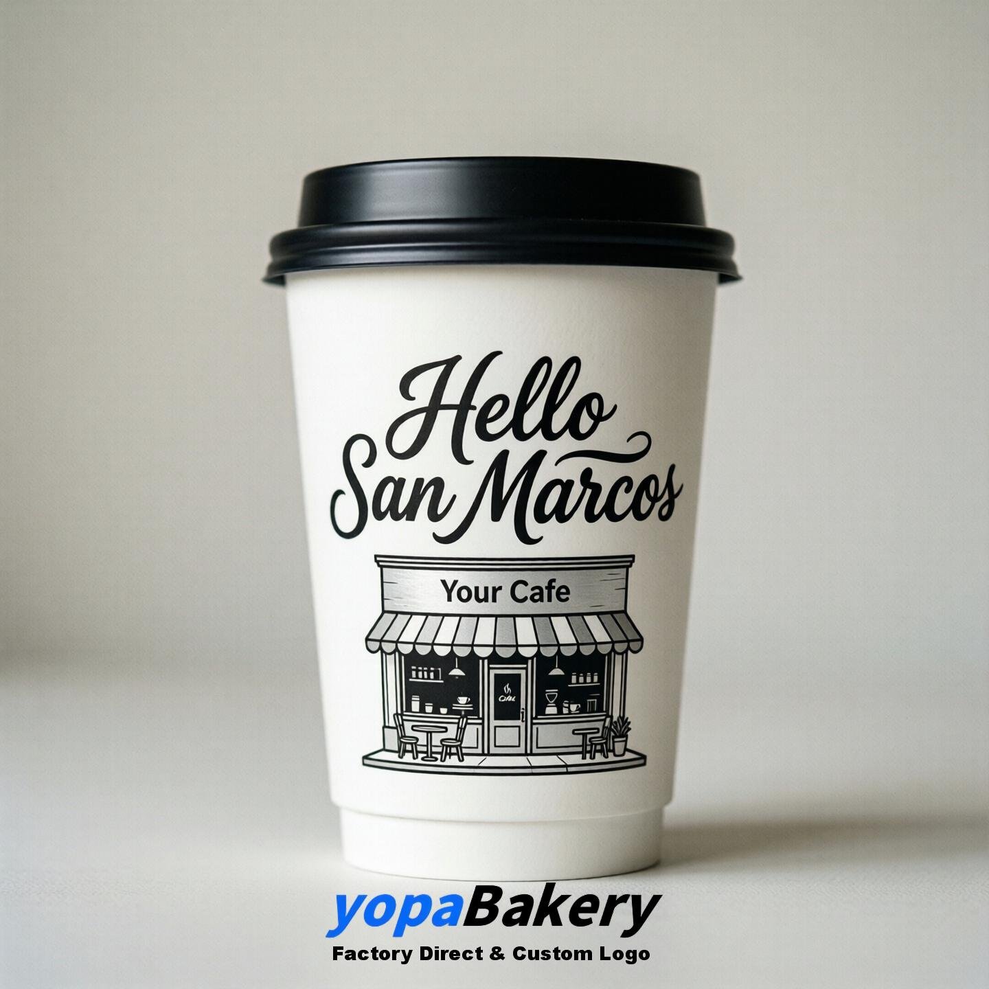 'Welcome to San Marcos' Paper Coffee Cups | San Marcos Cafe Packaging Design Firm