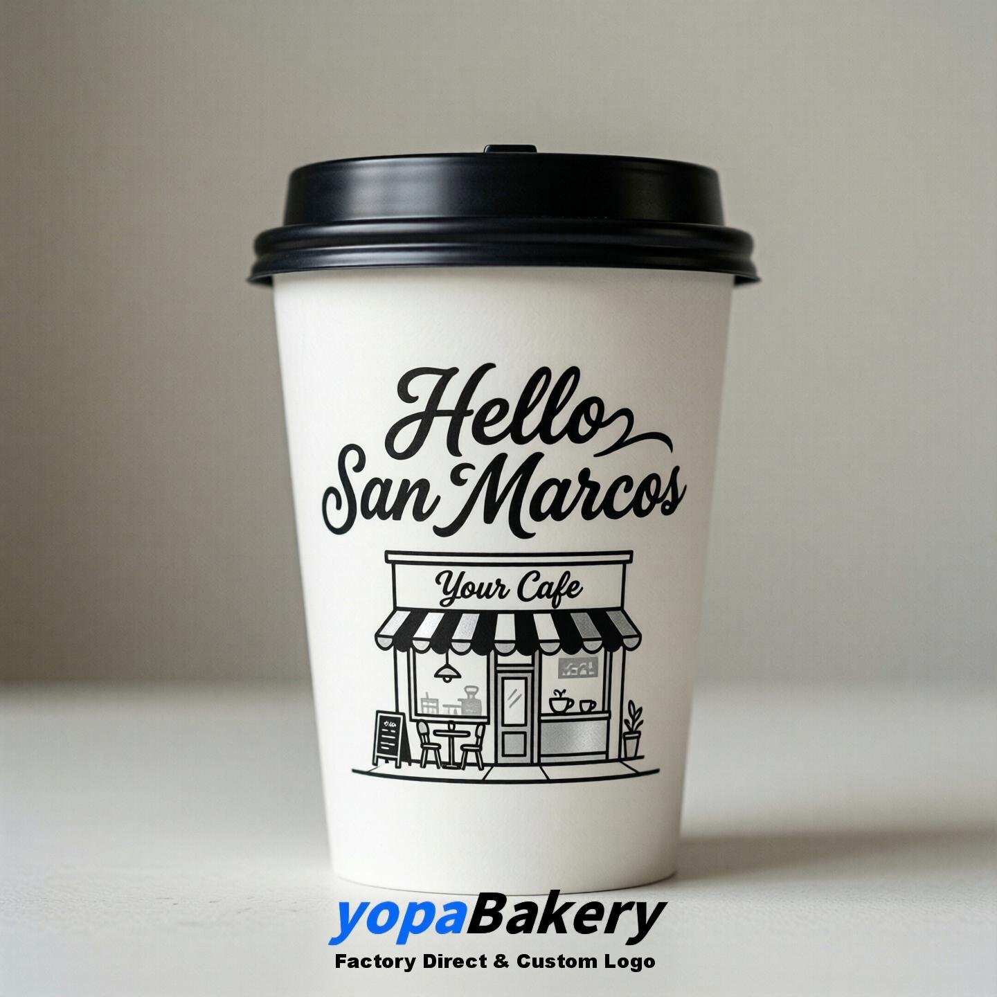 'Welcome to San Marcos' Paper Coffee Cups | San Marcos Cafe Packaging Design Firm