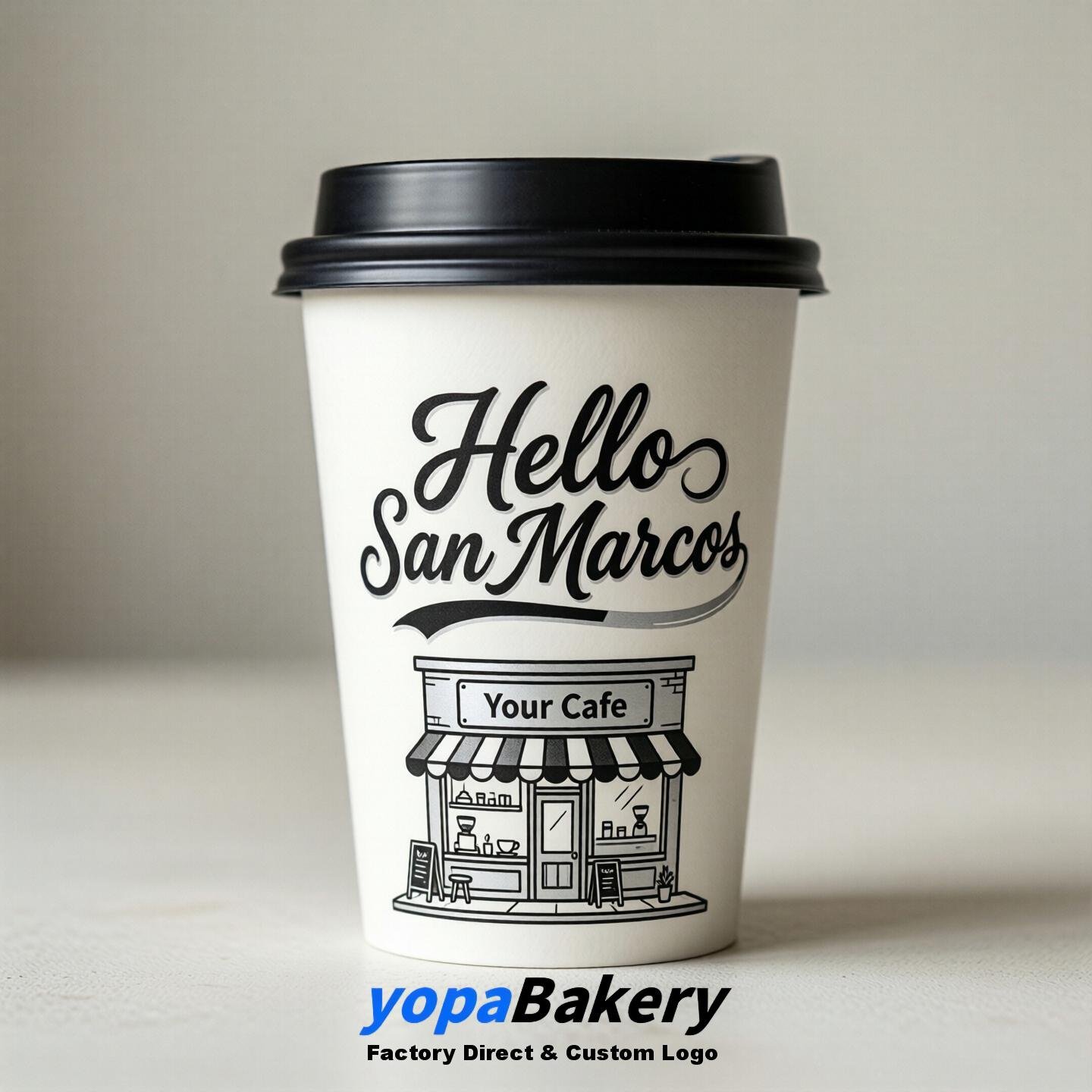 'Welcome to San Marcos' Paper Coffee Cups | San Marcos Cafe Packaging Design Firm