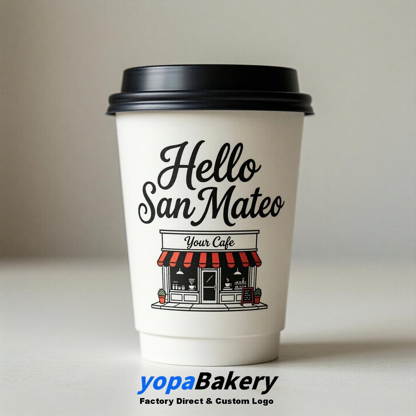 'Hello San Mateo' Paper Coffee Cups | San Mateo Cafe Packaging Design Agency