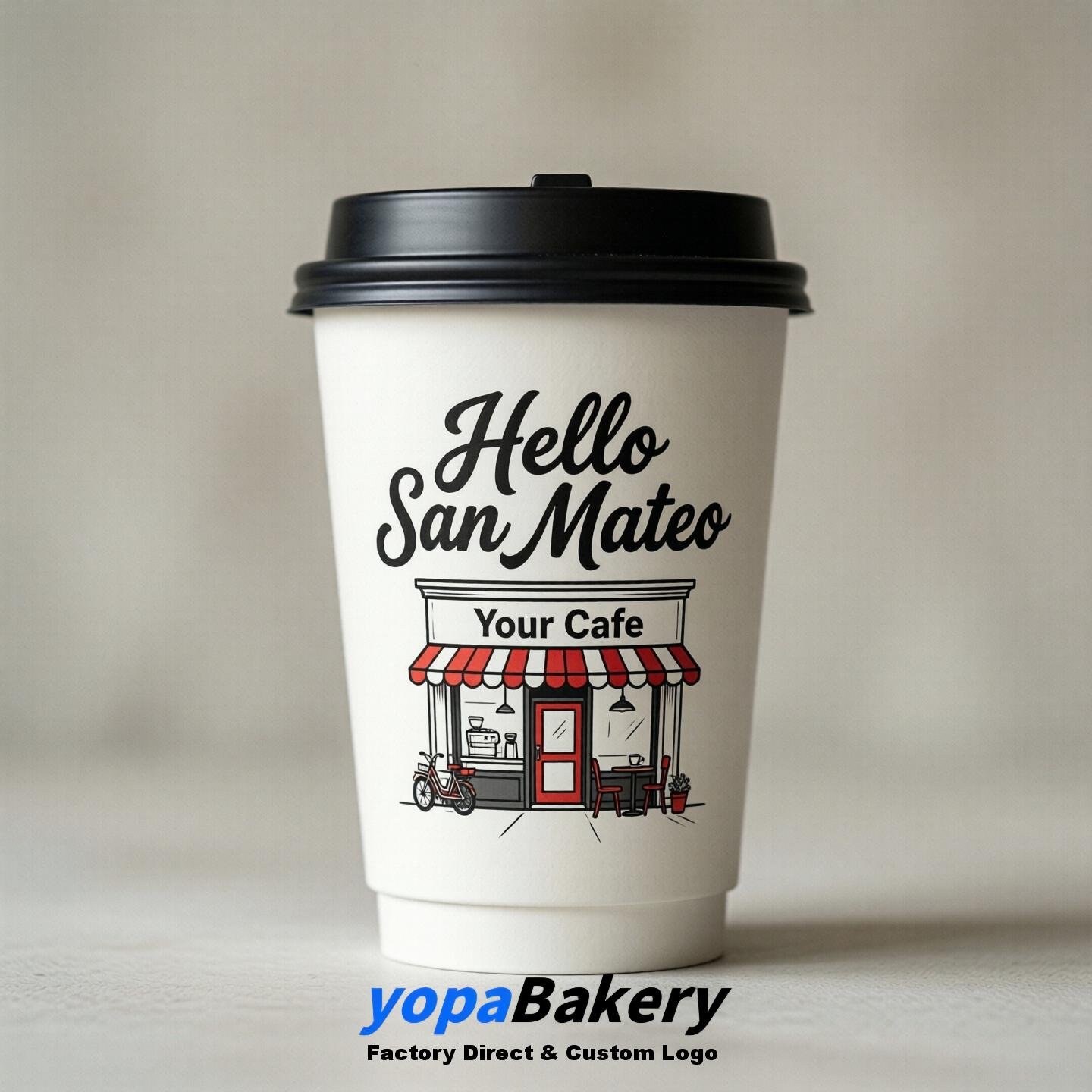'Hello San Mateo' Paper Coffee Cups | San Mateo Cafe Packaging Design Agency