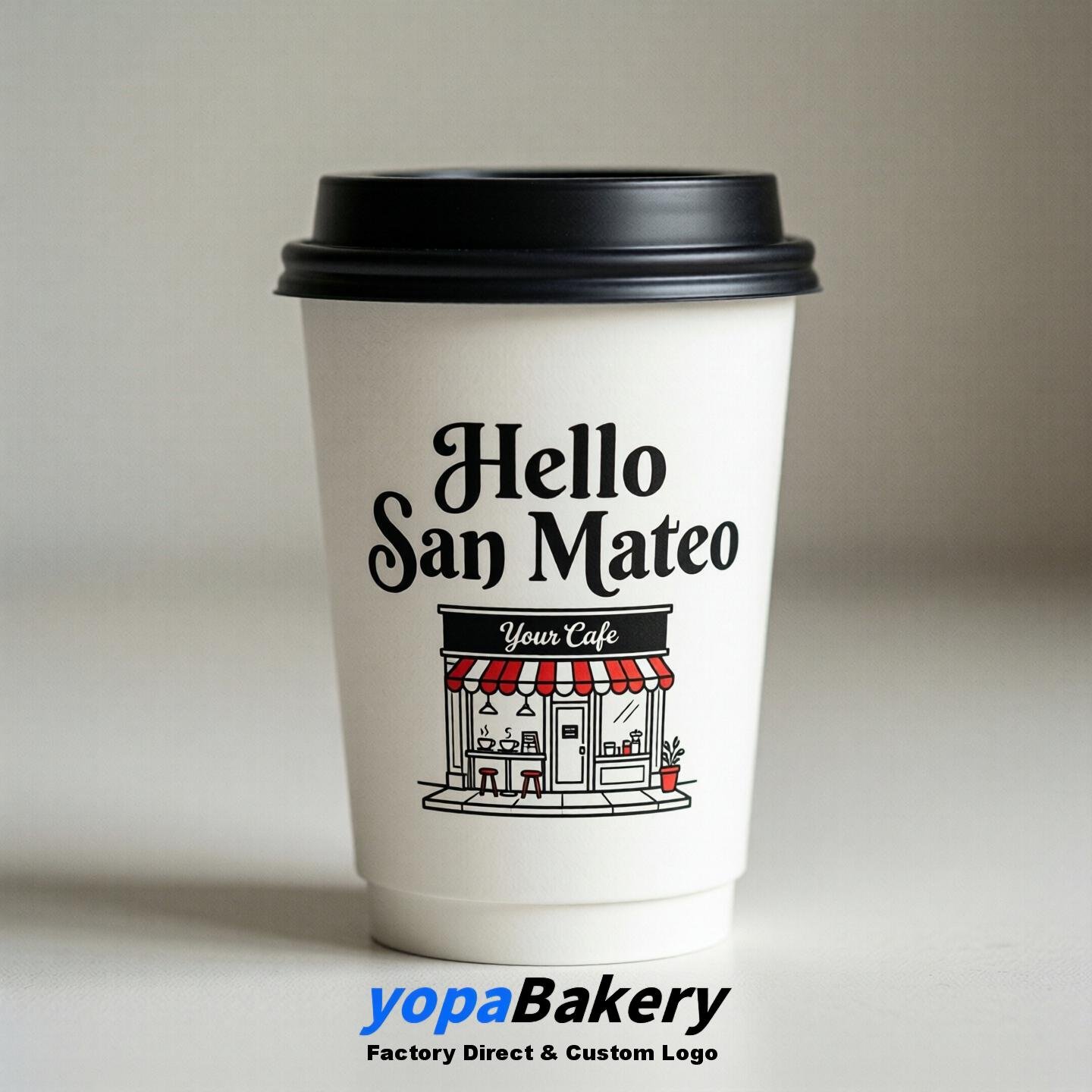 'Hello San Mateo' Paper Coffee Cups | San Mateo Cafe Packaging Design Agency