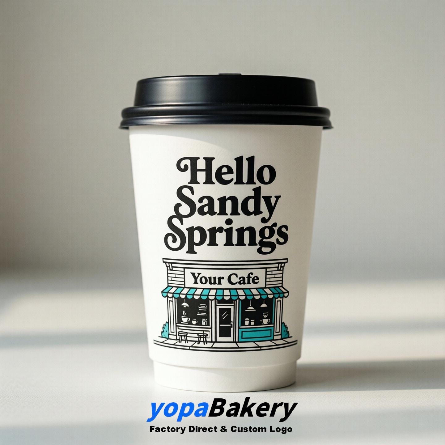 'Welcome to Sandy Springs' Paper Coffee Cups | Sandy Springs Cafe Packaging Design Firm