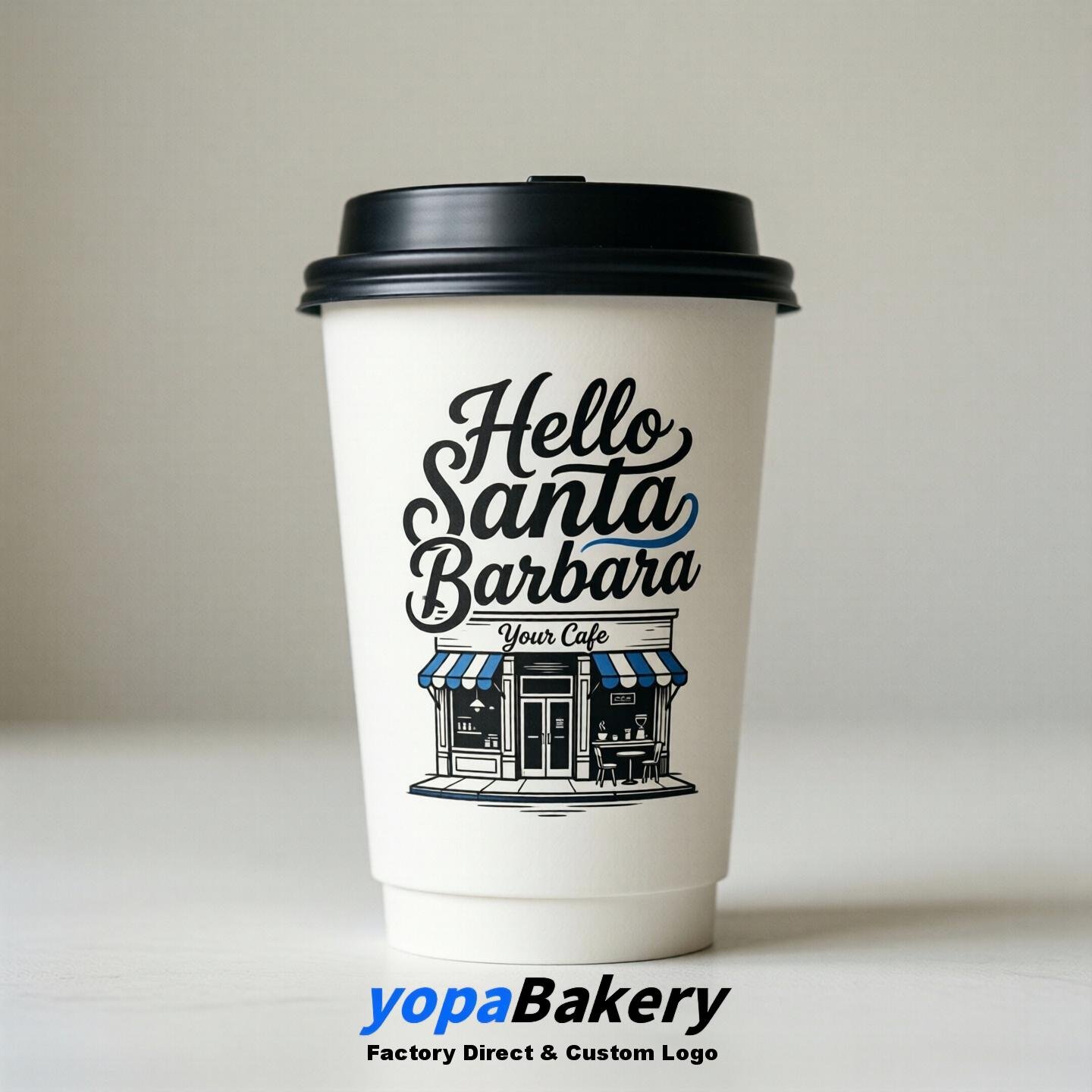 'Hello Santa Barbara' Paper Coffee Cups | Santa Barbara Cafe Packaging Design Agency
