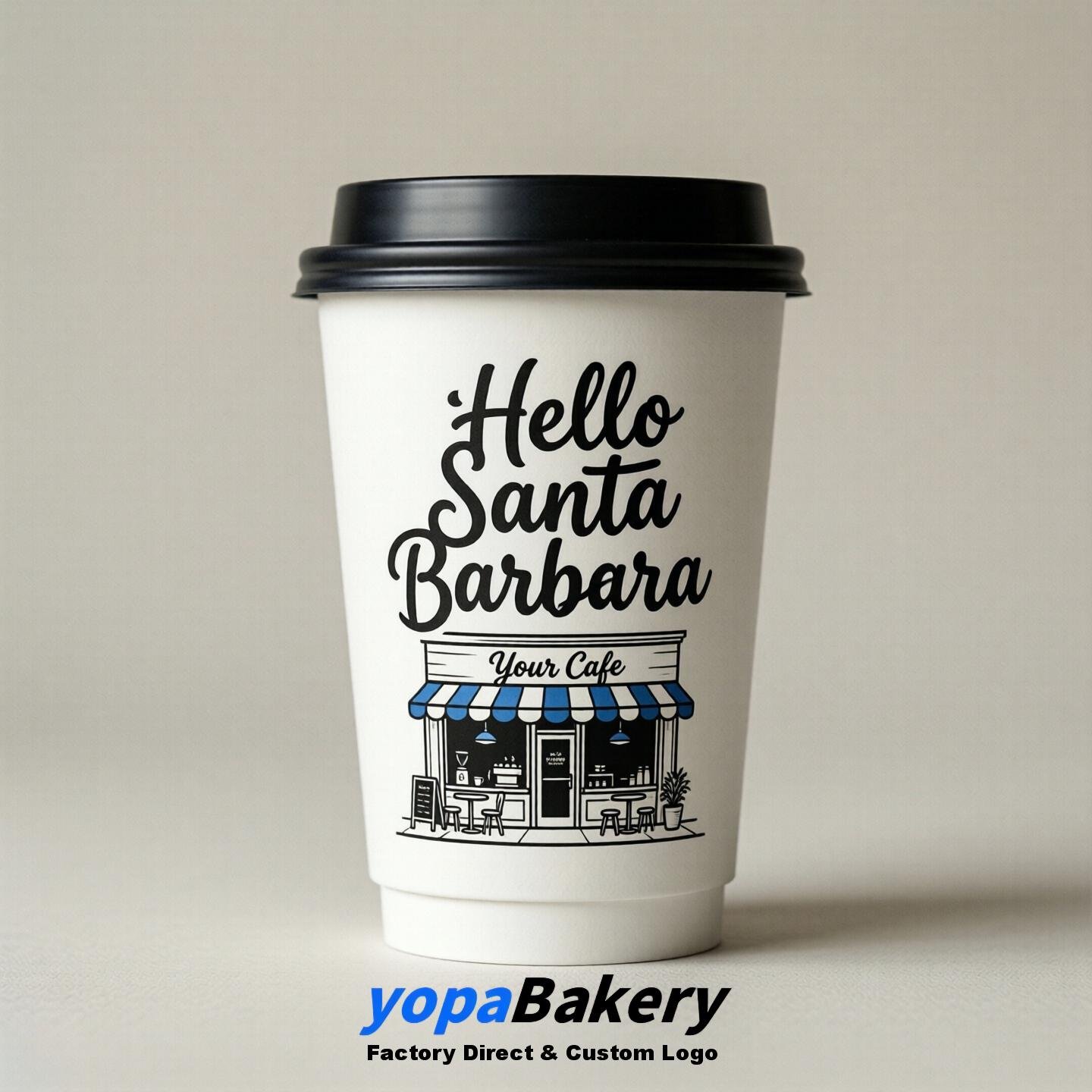 'Hello Santa Barbara' Paper Coffee Cups | Santa Barbara Cafe Packaging Design Agency