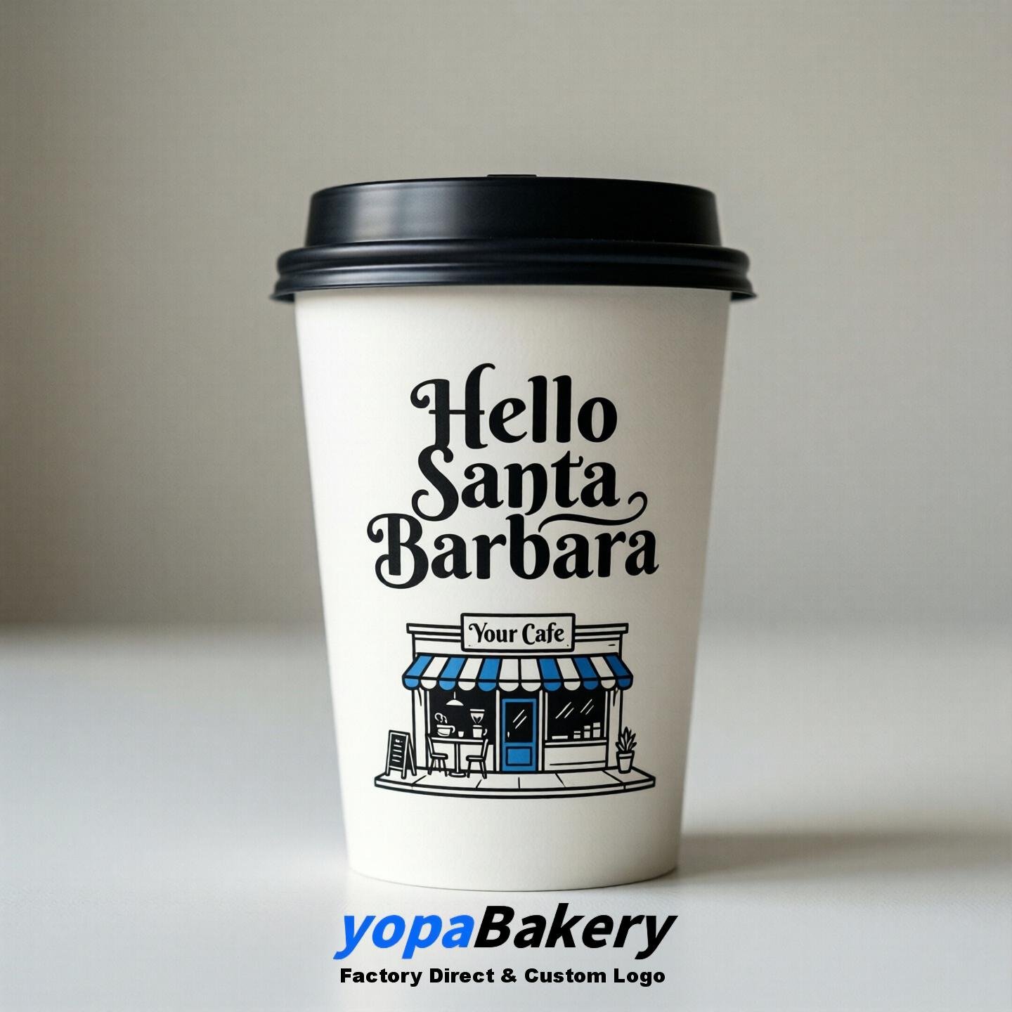 'Hello Santa Barbara' Paper Coffee Cups | Santa Barbara Cafe Packaging Design Agency