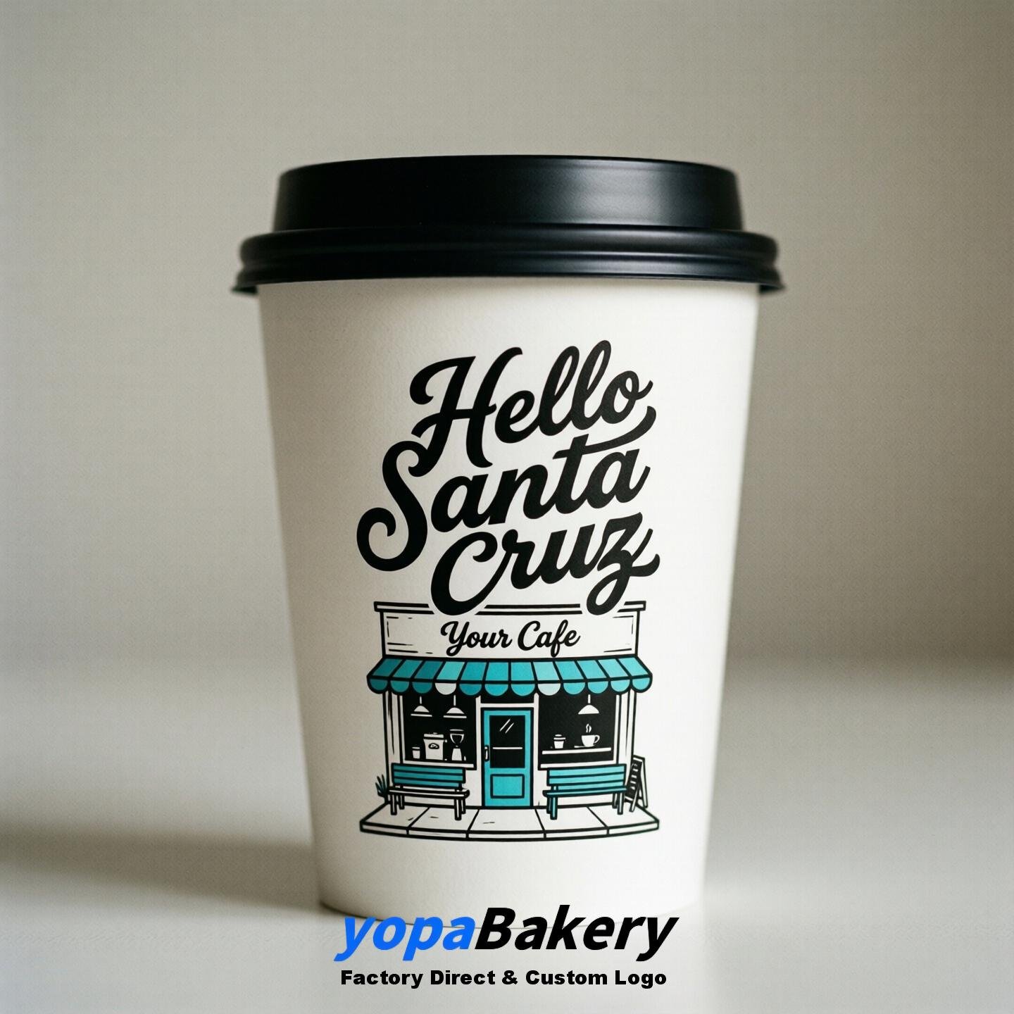 'Hello Santa Cruz' Paper Coffee Cups | Santa Cruz Cafe Packaging Design Agency
