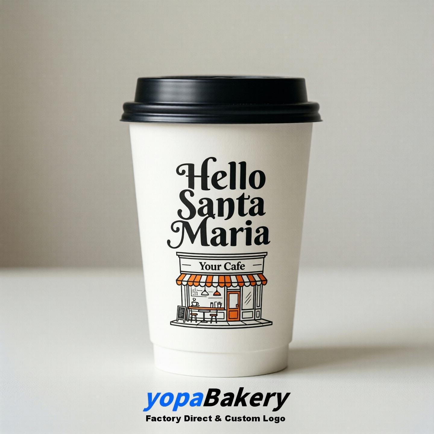 'Welcome to Santa Maria' Paper Coffee Cups | Santa Maria Cafe Packaging Design Firm