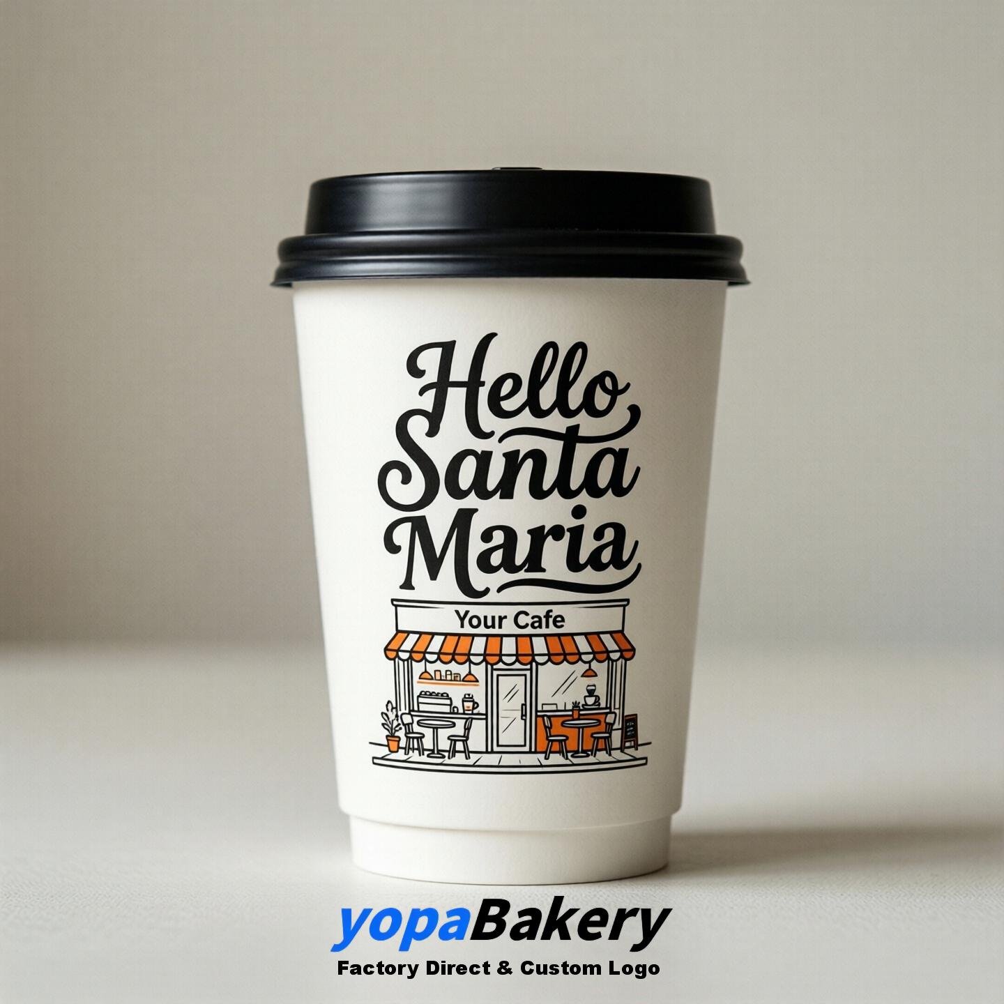 'Welcome to Santa Maria' Paper Coffee Cups | Santa Maria Cafe Packaging Design Firm