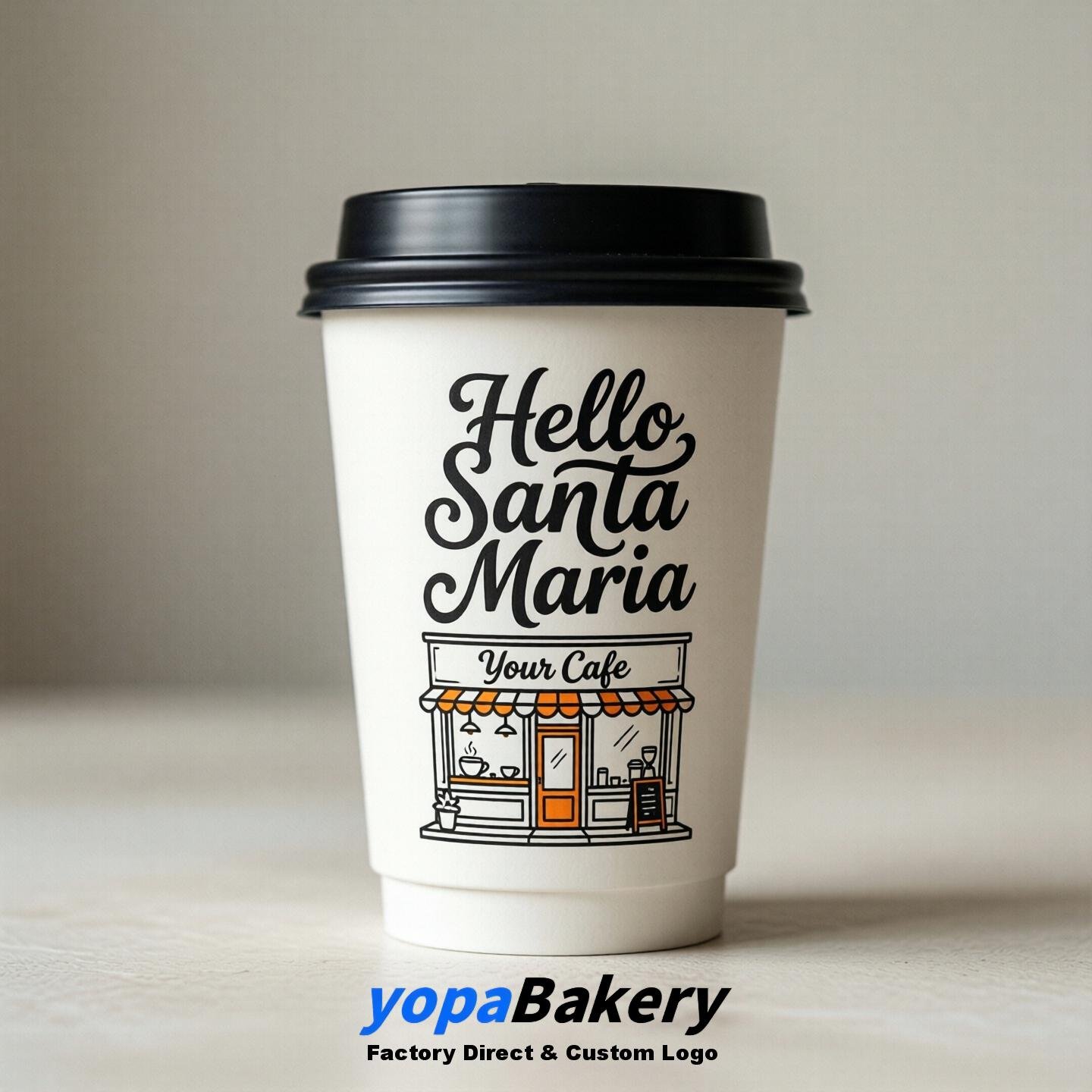 'Welcome to Santa Maria' Paper Coffee Cups | Santa Maria Cafe Packaging Design Firm