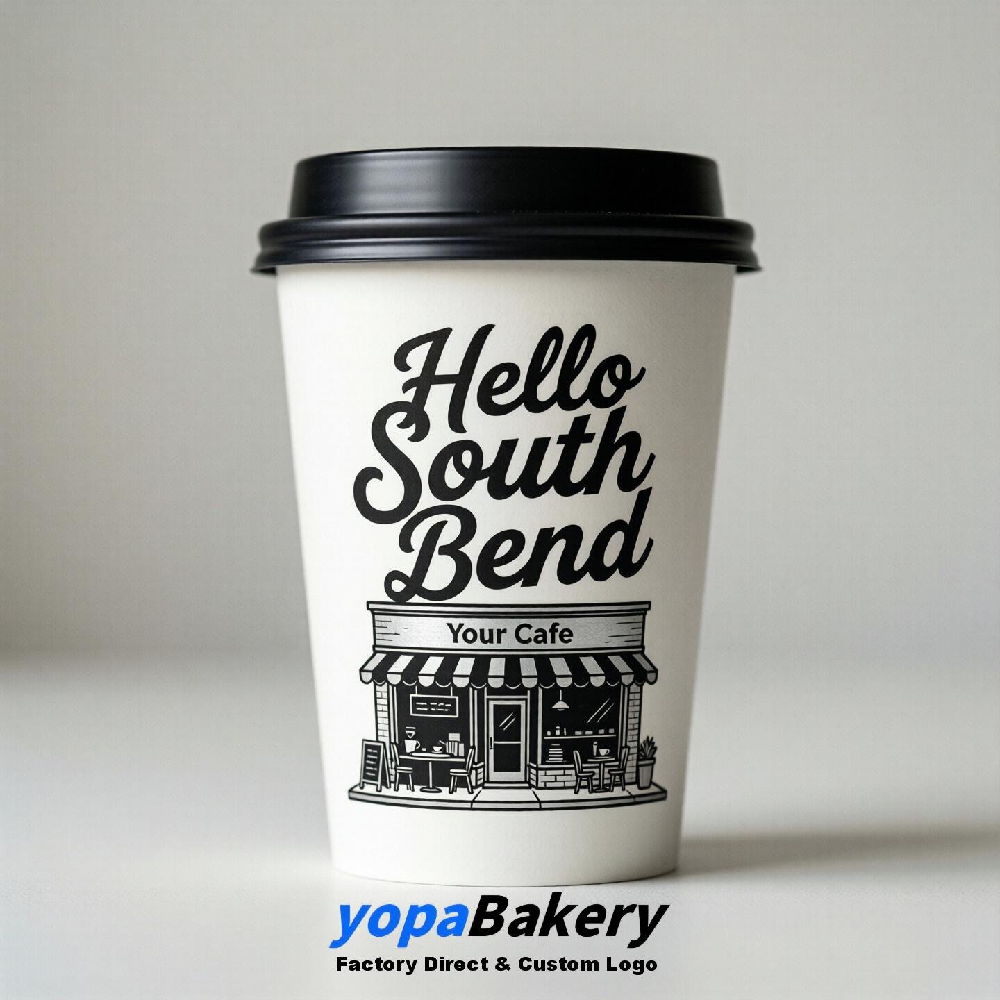 'Welcome to South Bend' Paper Coffee Cups | South Bend Cafe Packaging Design Firm