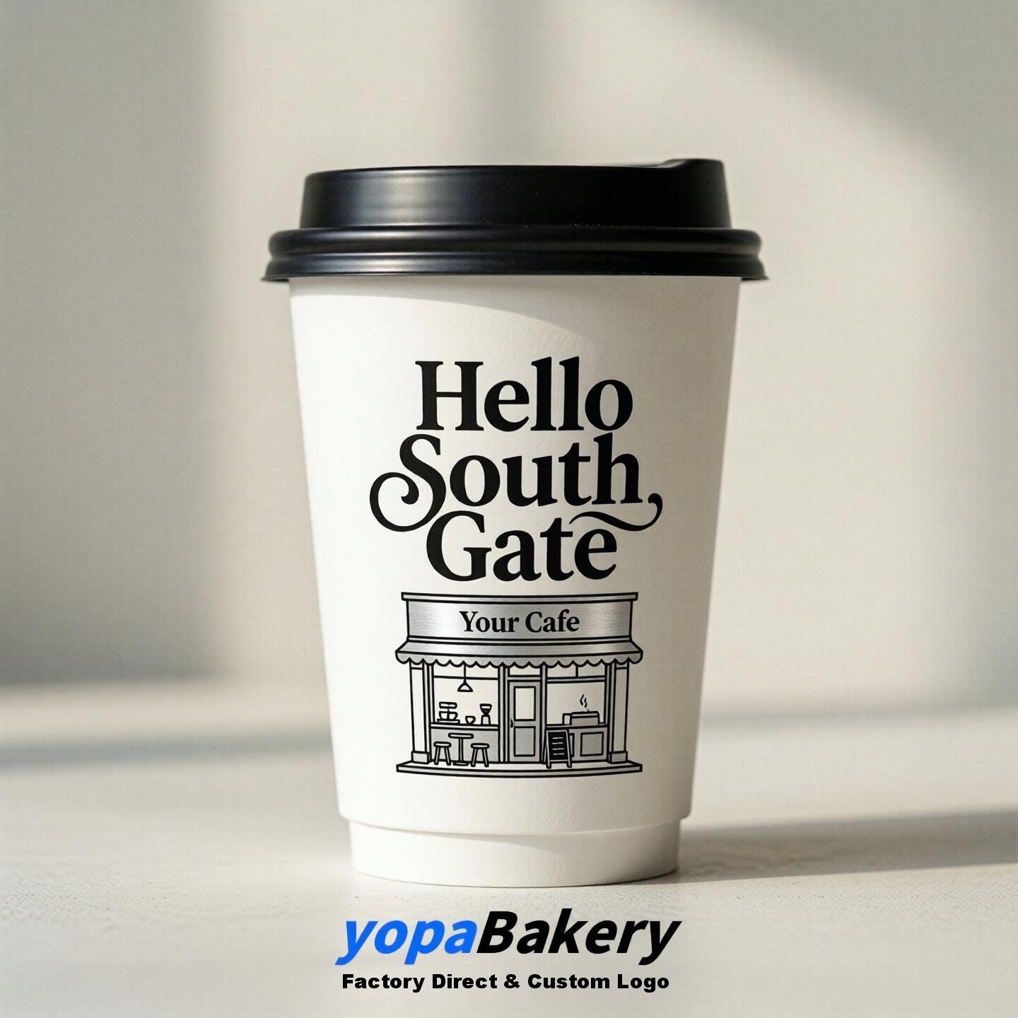 'Welcome to South Gate' Paper Coffee Cups | South Gate Cafe Packaging Design Firm