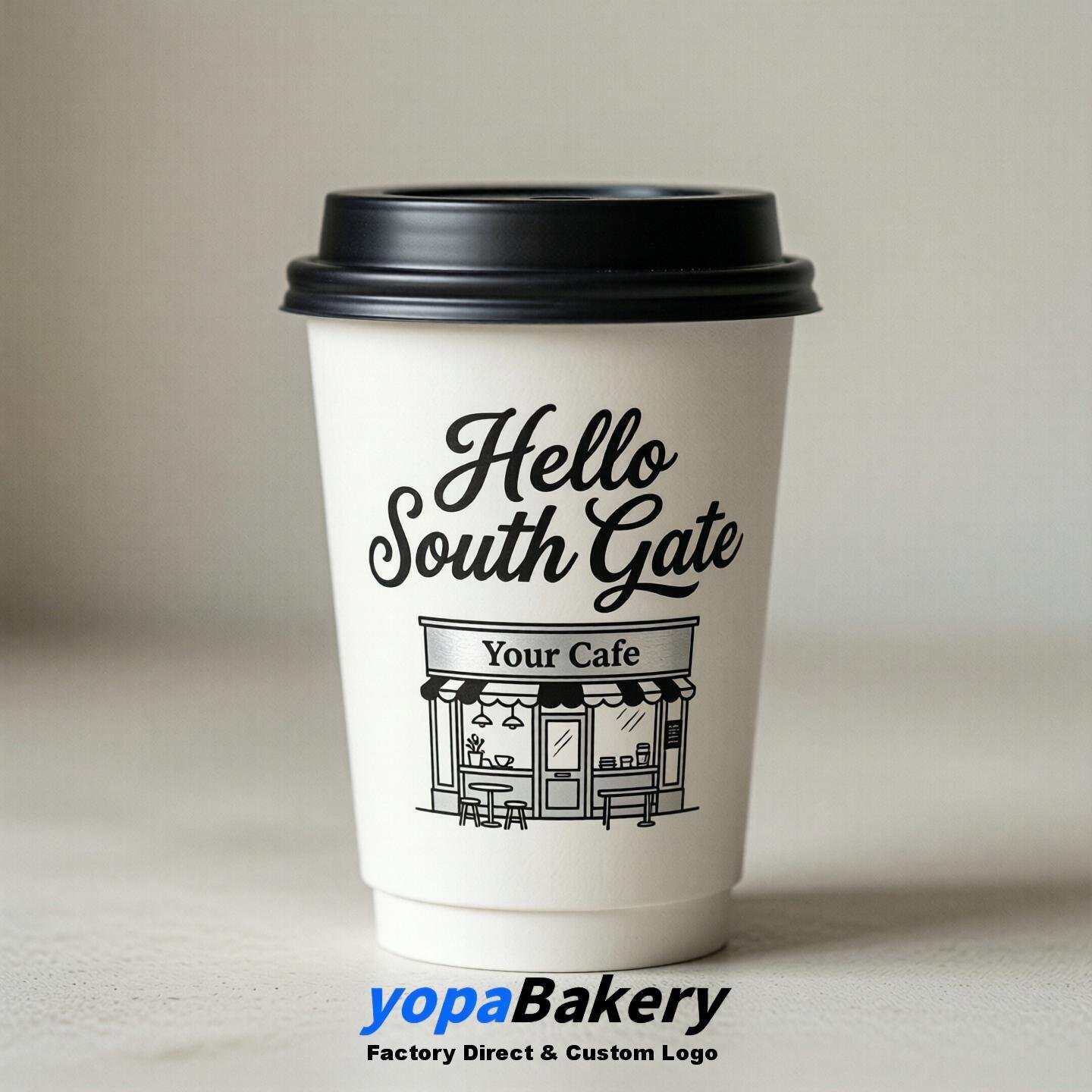 'Welcome to South Gate' Paper Coffee Cups | South Gate Cafe Packaging Design Firm