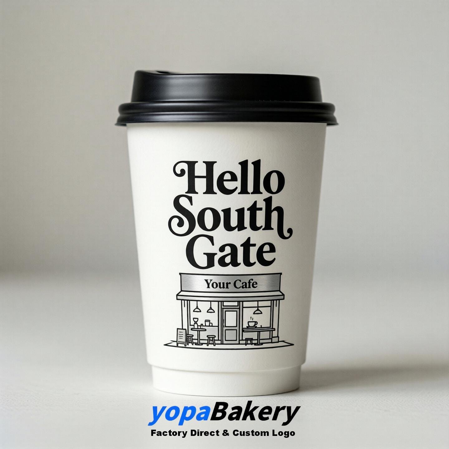 'Welcome to South Gate' Paper Coffee Cups | South Gate Cafe Packaging Design Firm