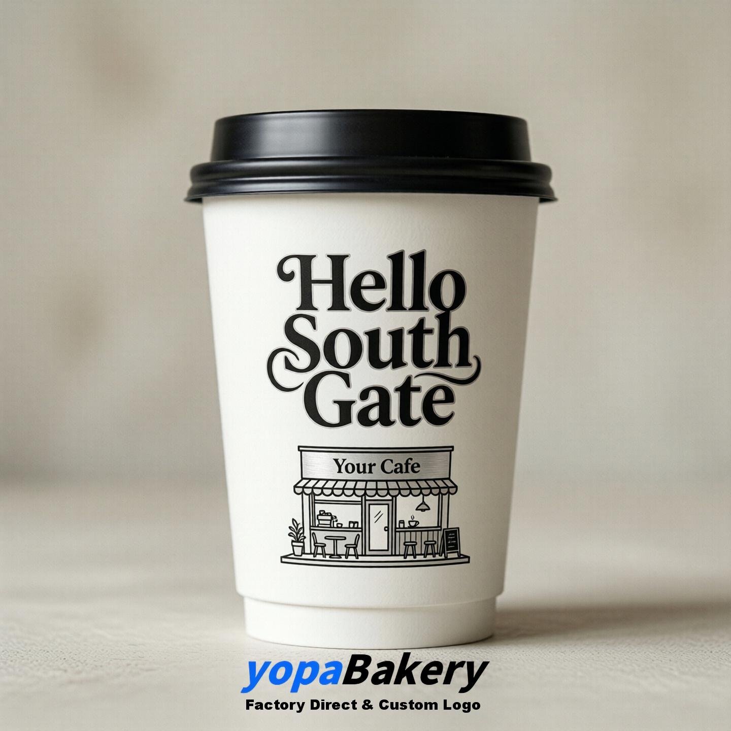 'Welcome to South Gate' Paper Coffee Cups | South Gate Cafe Packaging Design Firm