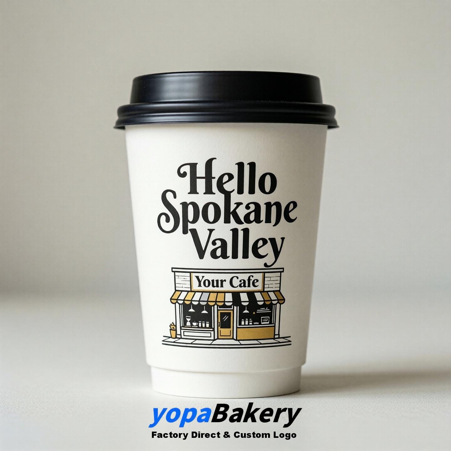 'Welcome to Spokane Valley' Paper Coffee Cups | Spokane Valley Cafe Packaging Design Firm