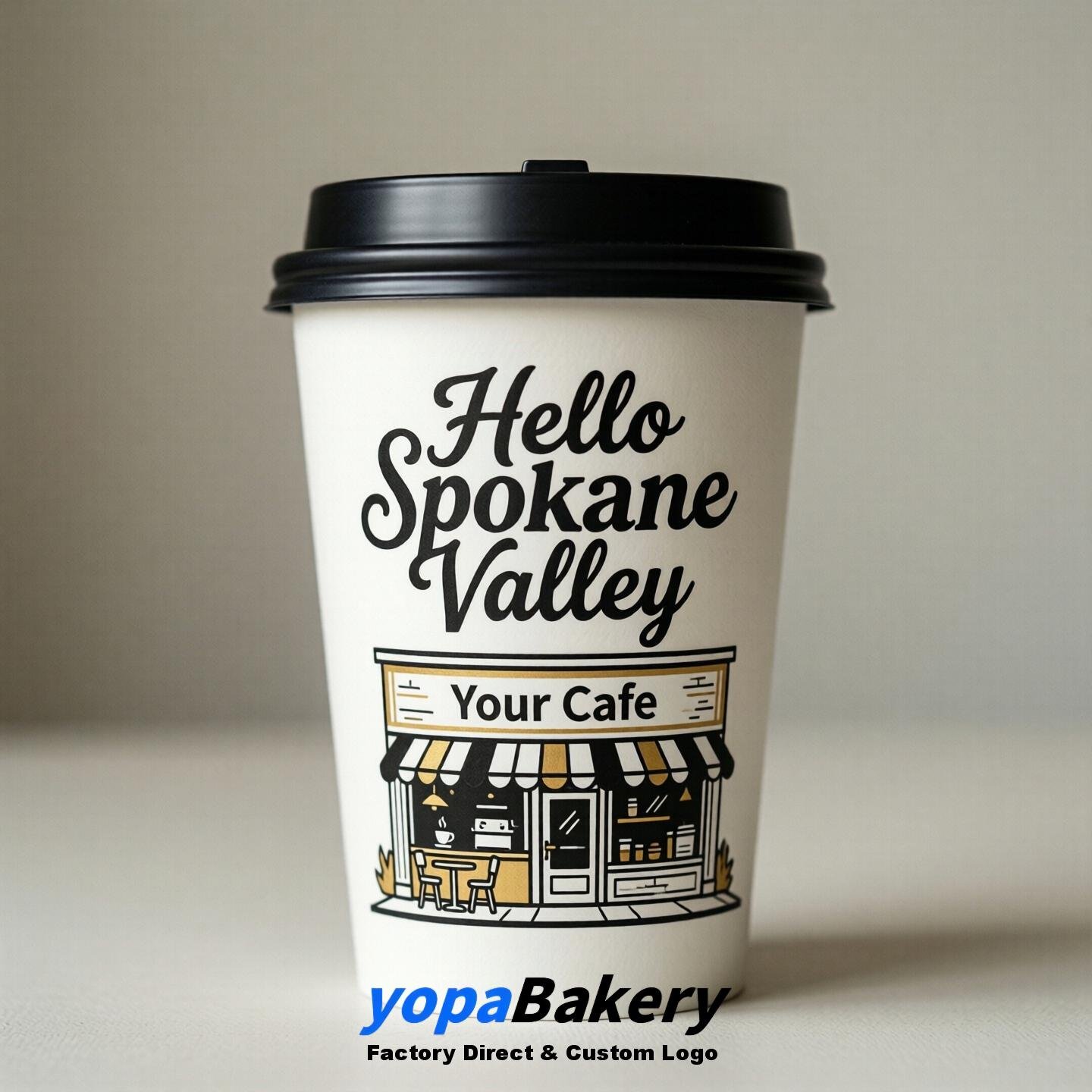 'Welcome to Spokane Valley' Paper Coffee Cups | Spokane Valley Cafe Packaging Design Firm