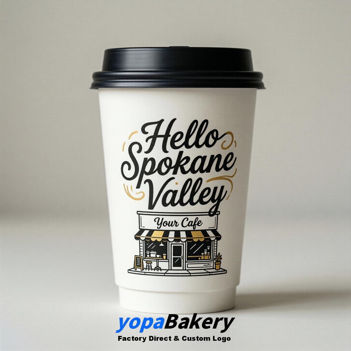 'Welcome to Spokane Valley' Paper Coffee Cups | Spokane Valley Cafe Packaging Design Firm