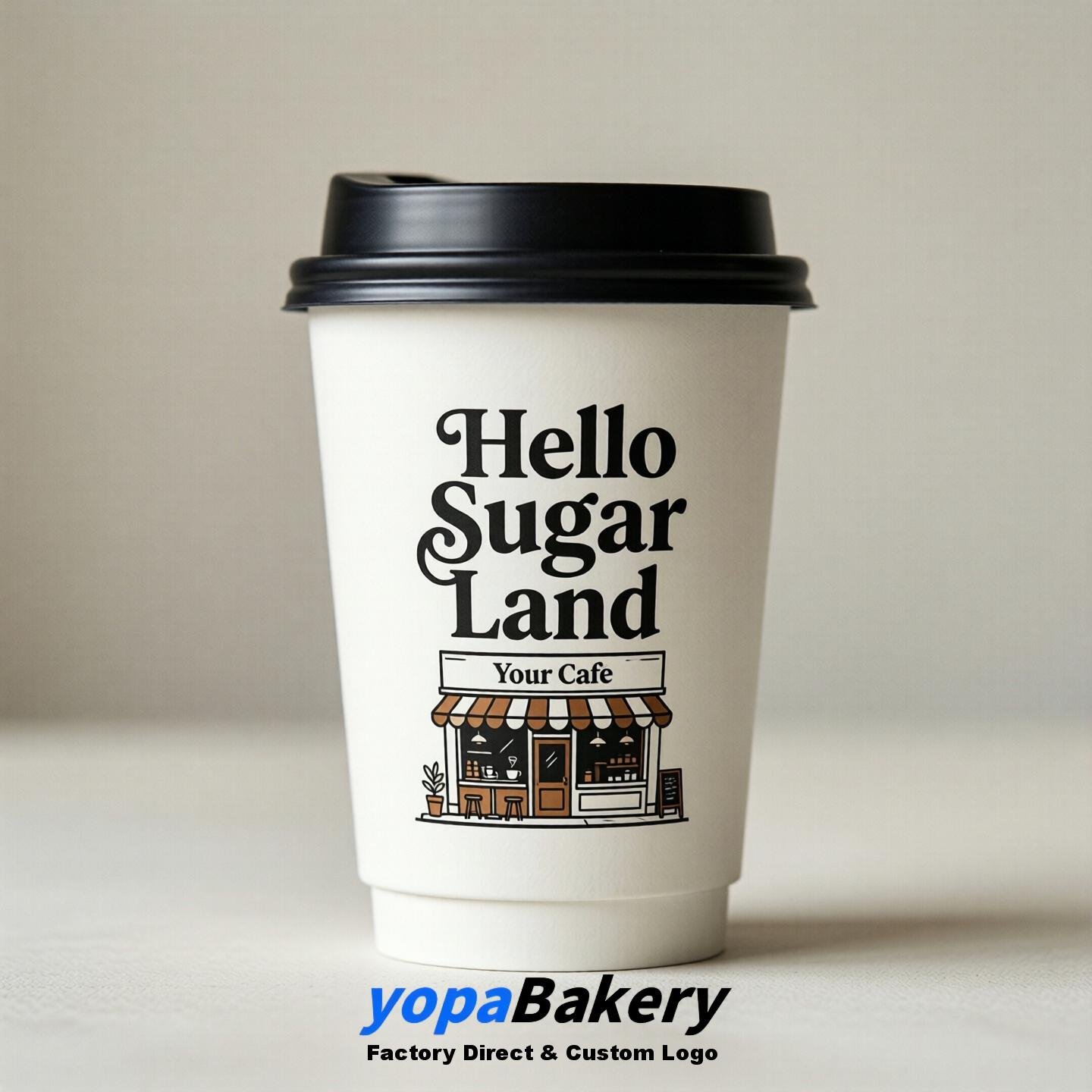 'Welcome to Sugar Land' Paper Coffee Cups | Sugar Land Cafe Packaging Design Firm