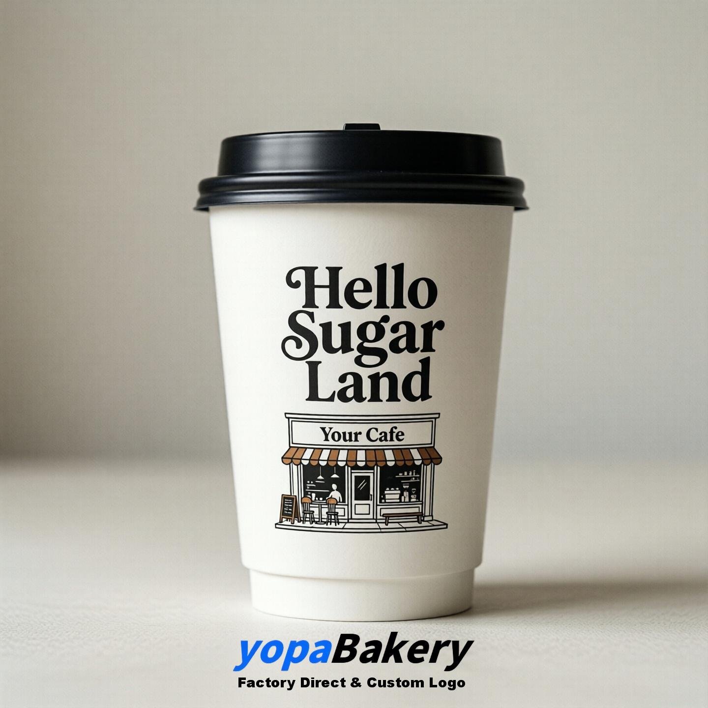 'Welcome to Sugar Land' Paper Coffee Cups | Sugar Land Cafe Packaging Design Firm