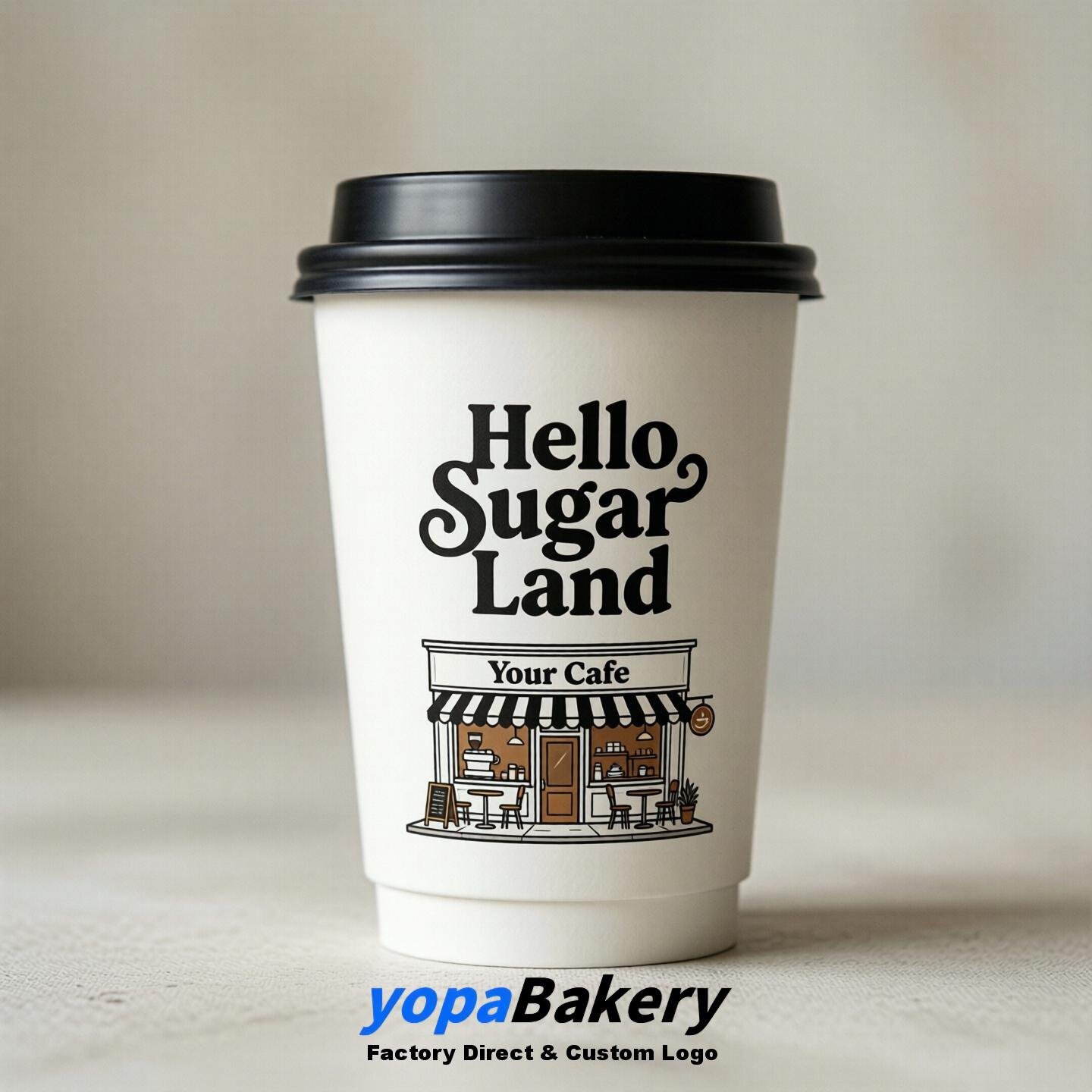 'Welcome to Sugar Land' Paper Coffee Cups | Sugar Land Cafe Packaging Design Firm