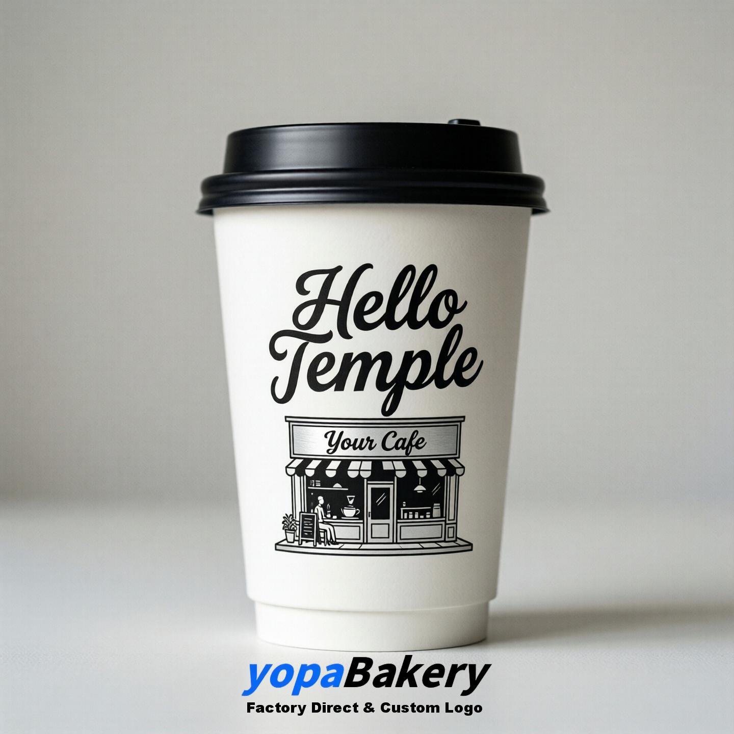 'Hello Temple' Paper Coffee Cups | Temple Cafe Packaging Design Agency