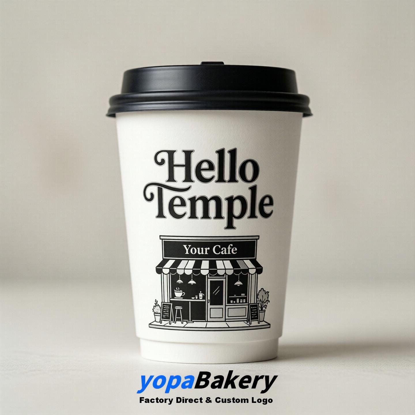 'Hello Temple' Paper Coffee Cups | Temple Cafe Packaging Design Agency