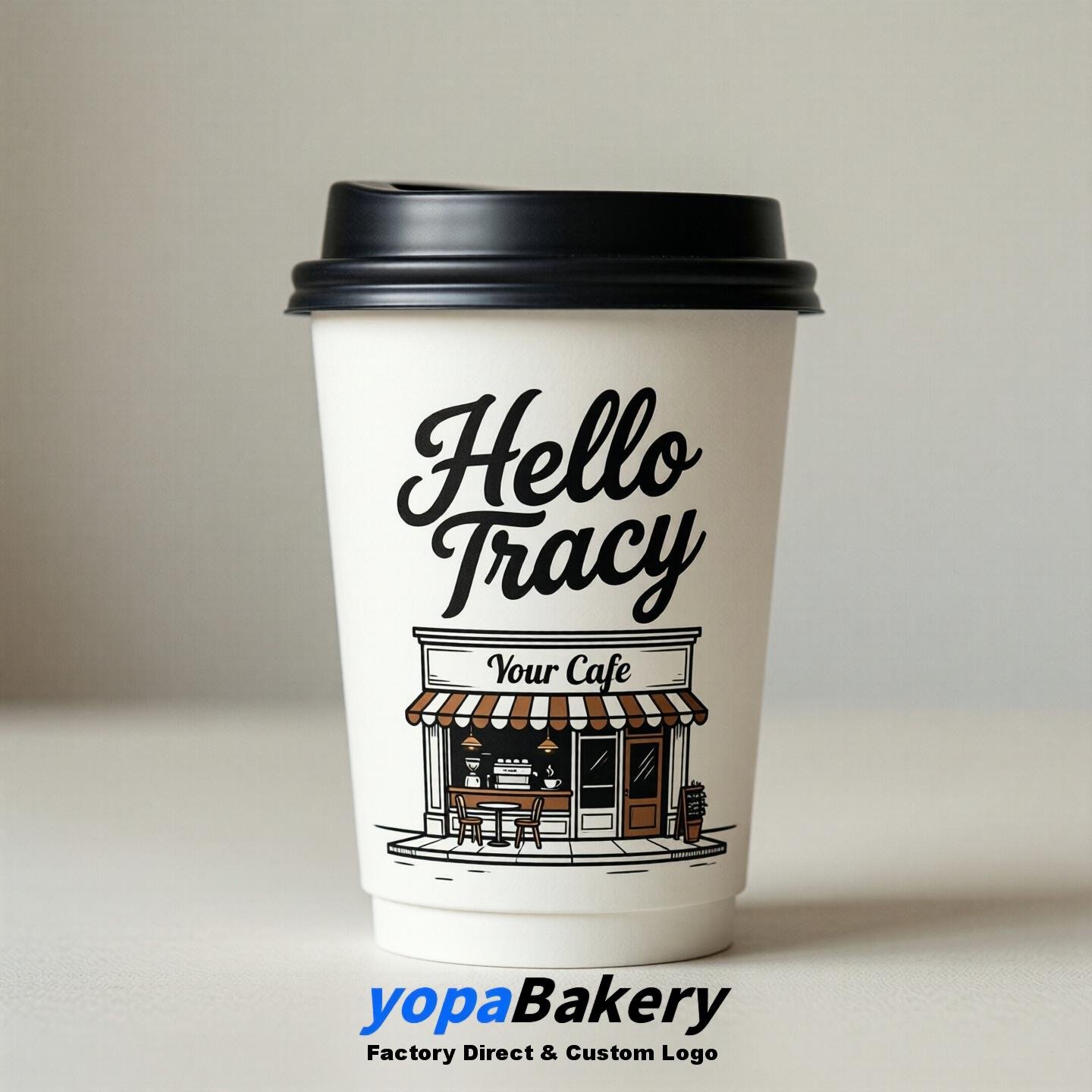 'Hello Tracy' Paper Coffee Cups | Tracy Cafe Packaging Design Agency