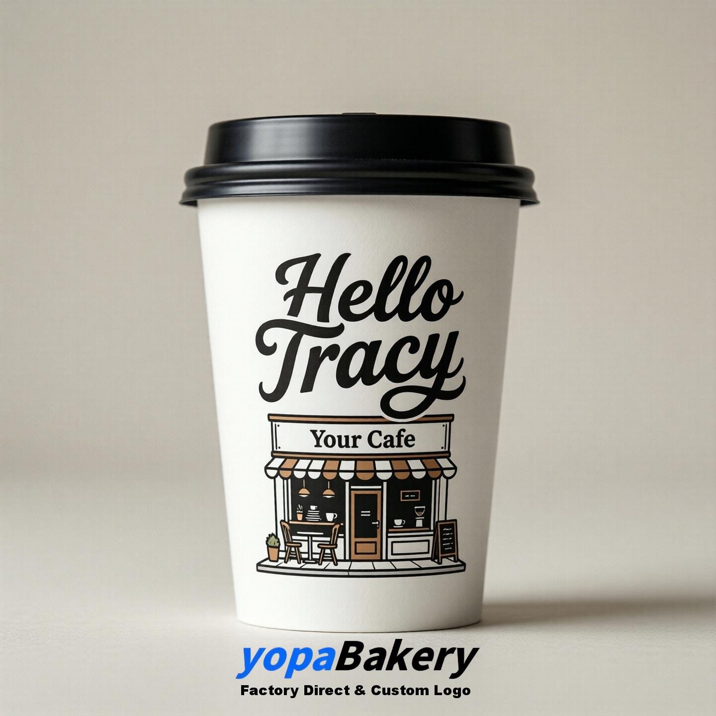 'Hello Tracy' Paper Coffee Cups | Tracy Cafe Packaging Design Agency