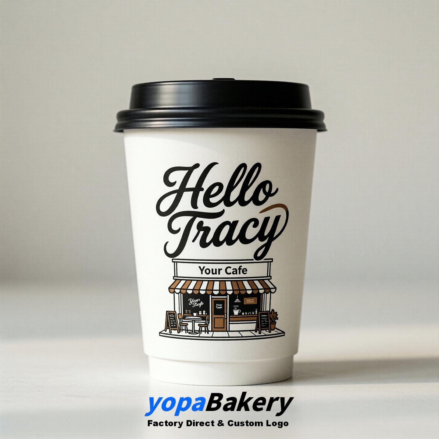 'Hello Tracy' Paper Coffee Cups | Tracy Cafe Packaging Design Agency