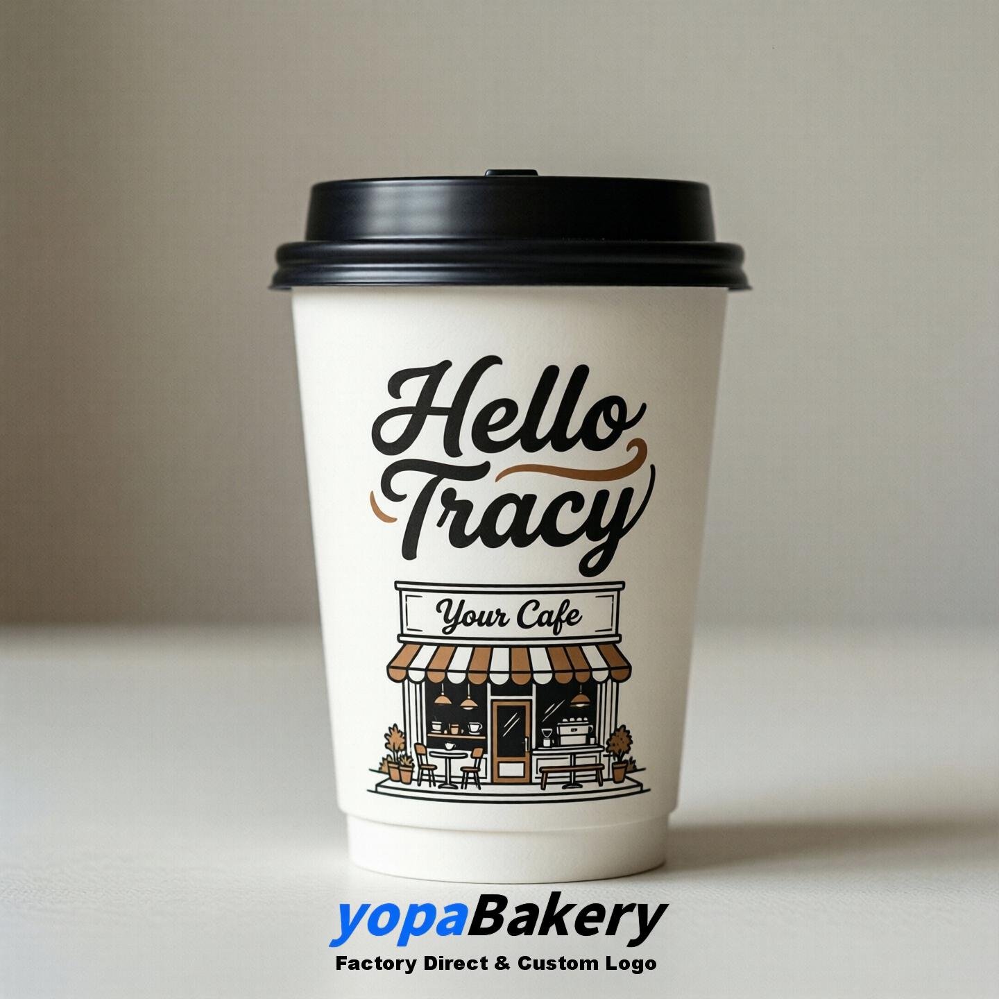 'Hello Tracy' Paper Coffee Cups | Tracy Cafe Packaging Design Agency