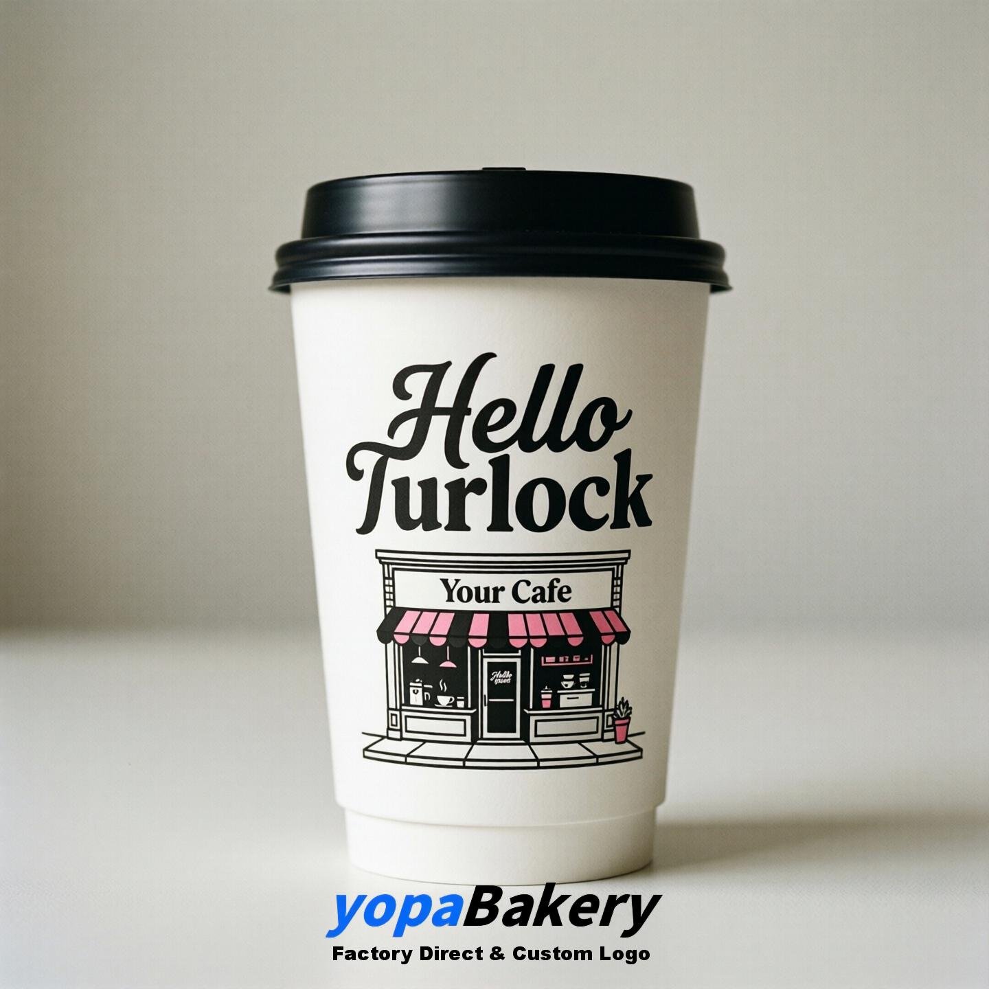 'Hello Turlock' Paper Coffee Cups | Turlock Cafe Packaging Design Agency
