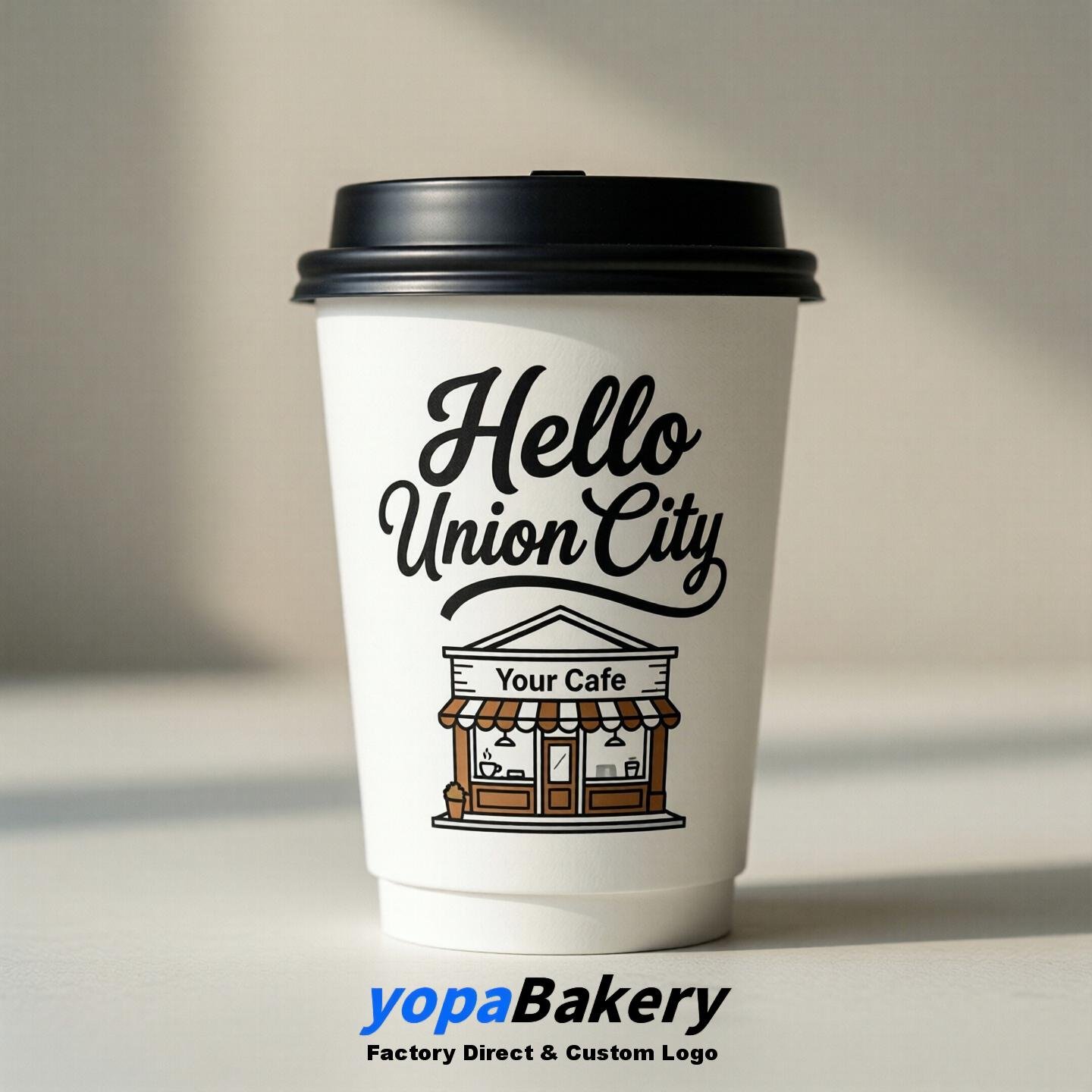 'Hello Union City' Paper Coffee Cups | Union City Cafe Packaging Design Agency