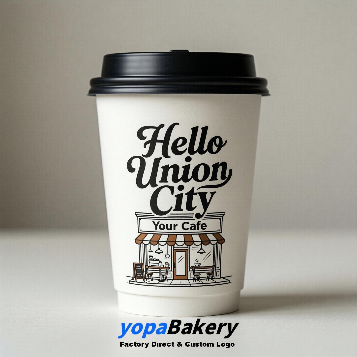 'Hello Union City' Paper Coffee Cups | Union City Cafe Packaging Design Agency