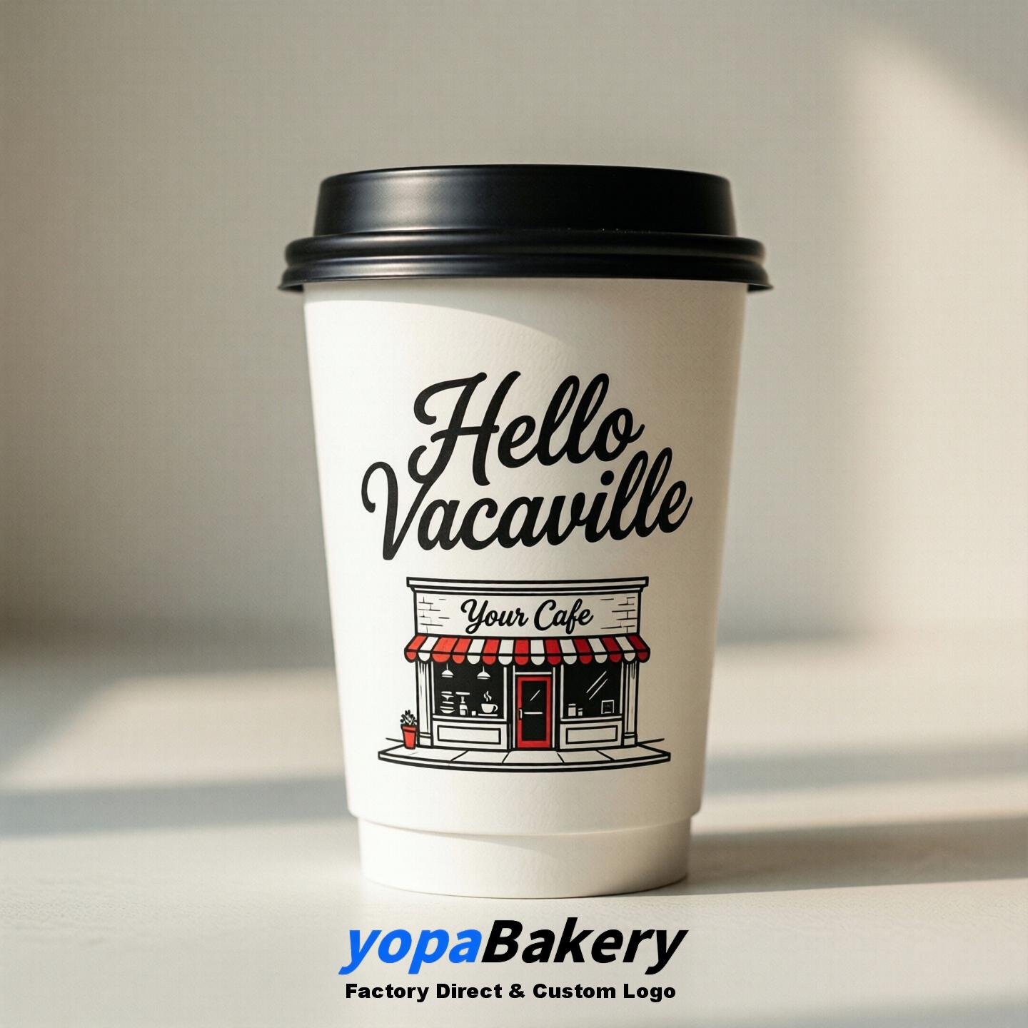 'Welcome to Vacaville' Paper Coffee Cups | Vacaville Cafe Packaging Design Firm