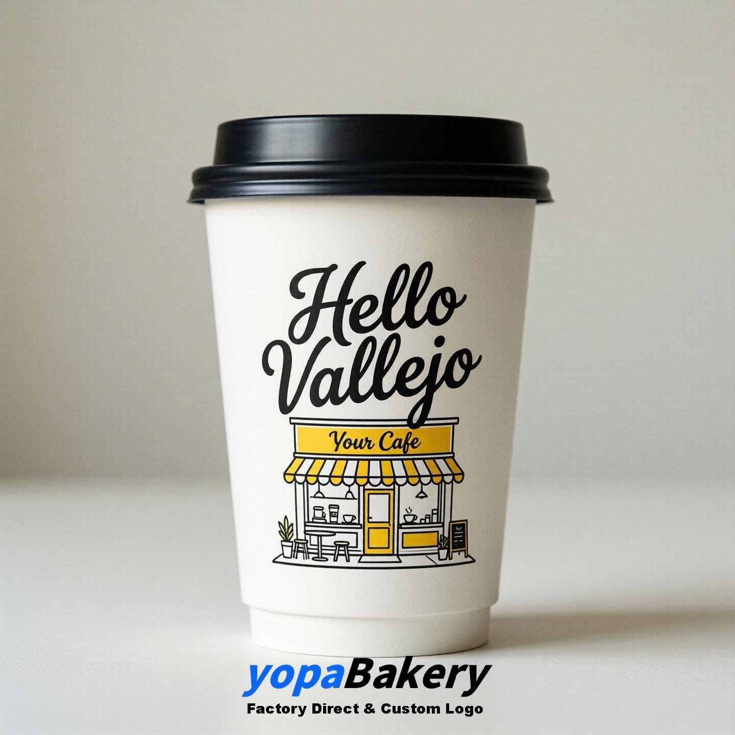 'Welcome to Vallejo' Paper Coffee Cups | Vallejo Cafe Packaging Design Firm